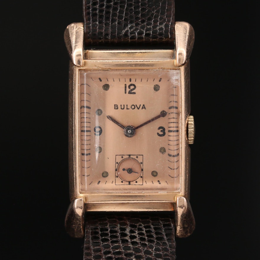 Vintage 14K Rose Gold Tank Shaped Stem Wind Wristwatch