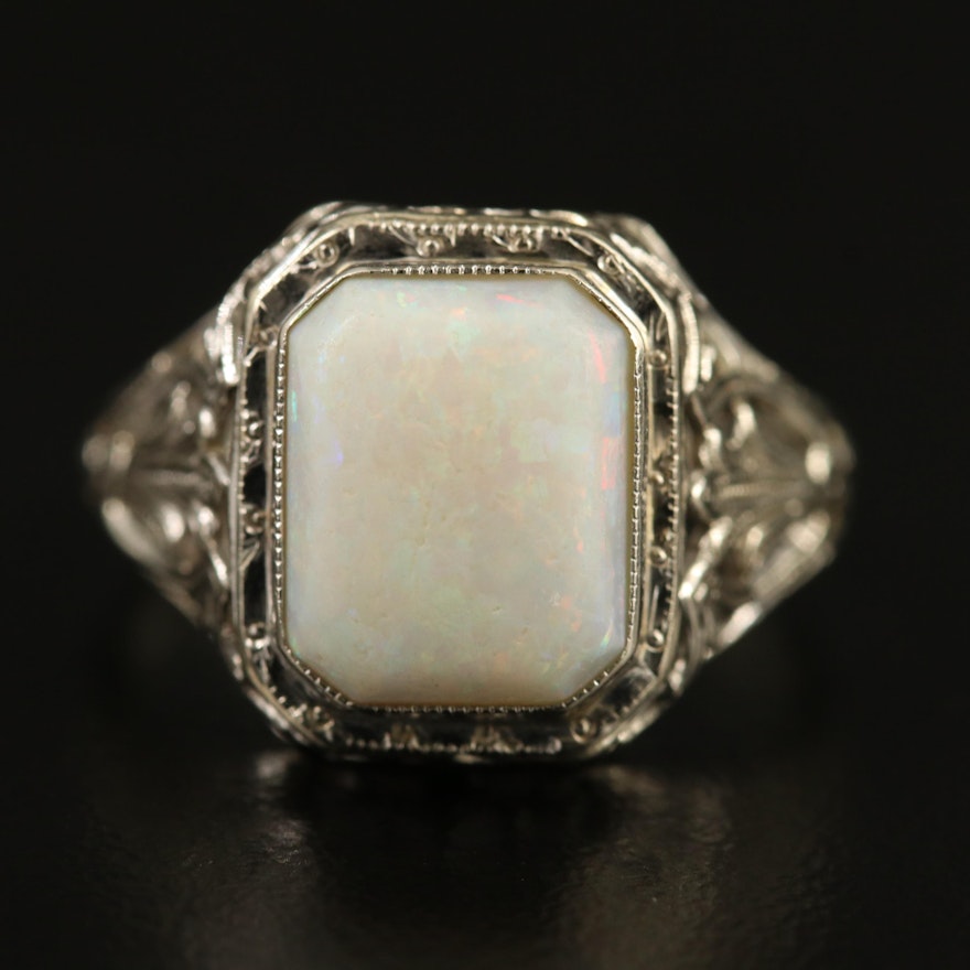 Art Deco 14K Opal Openwork Ring