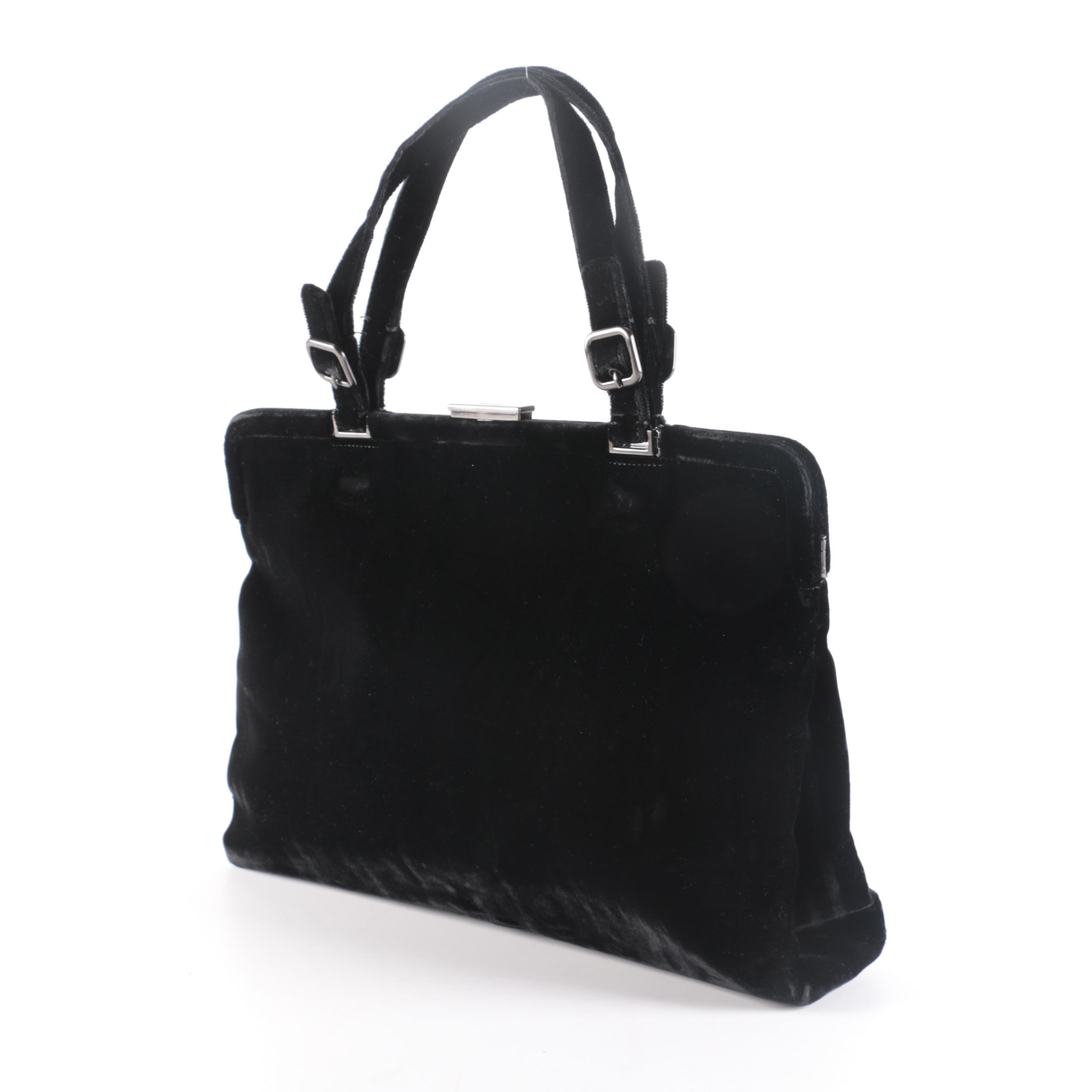 Prada Black Velvet Buckle Hinge Frame Bag