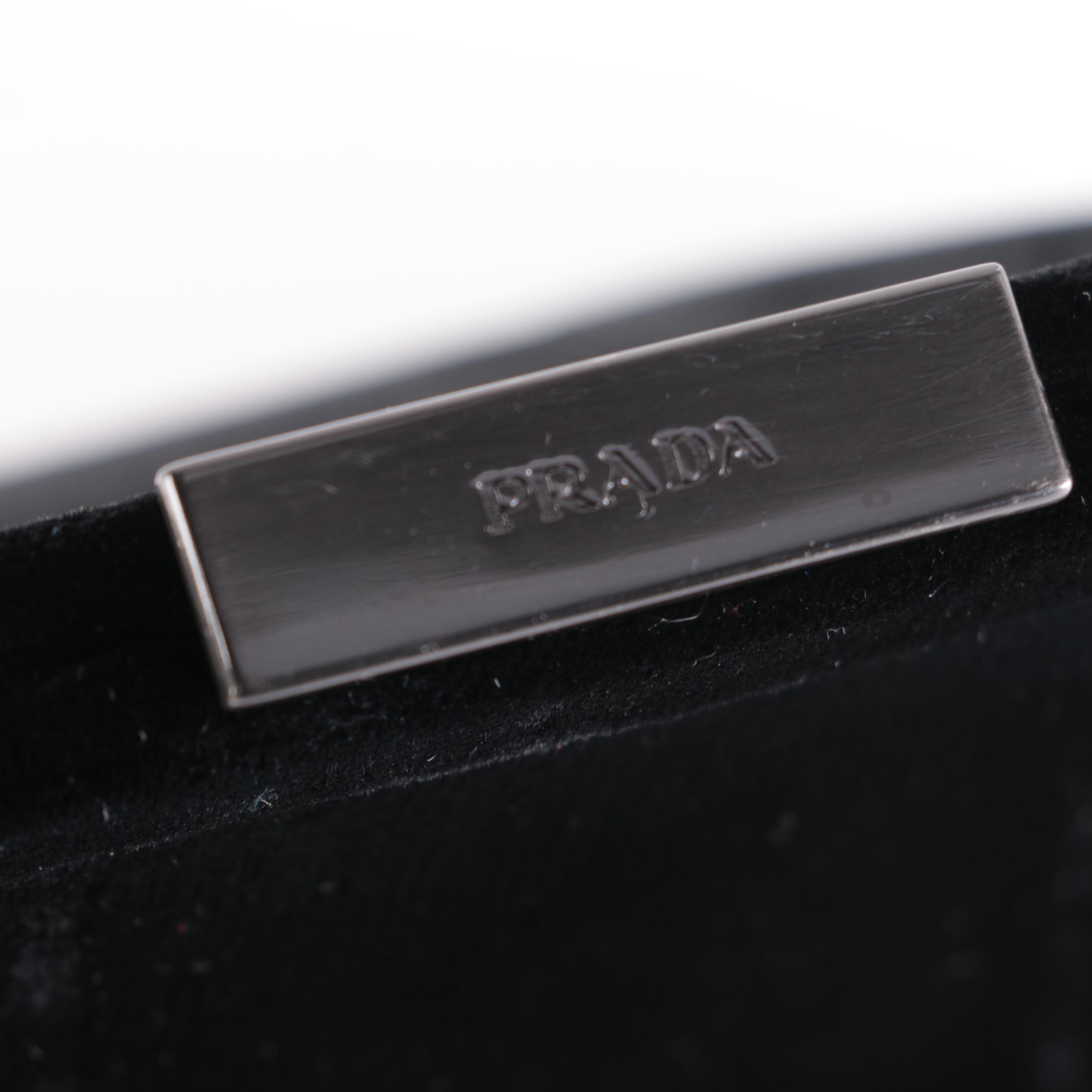 Prada Black Velvet Buckle Hinge Frame Bag