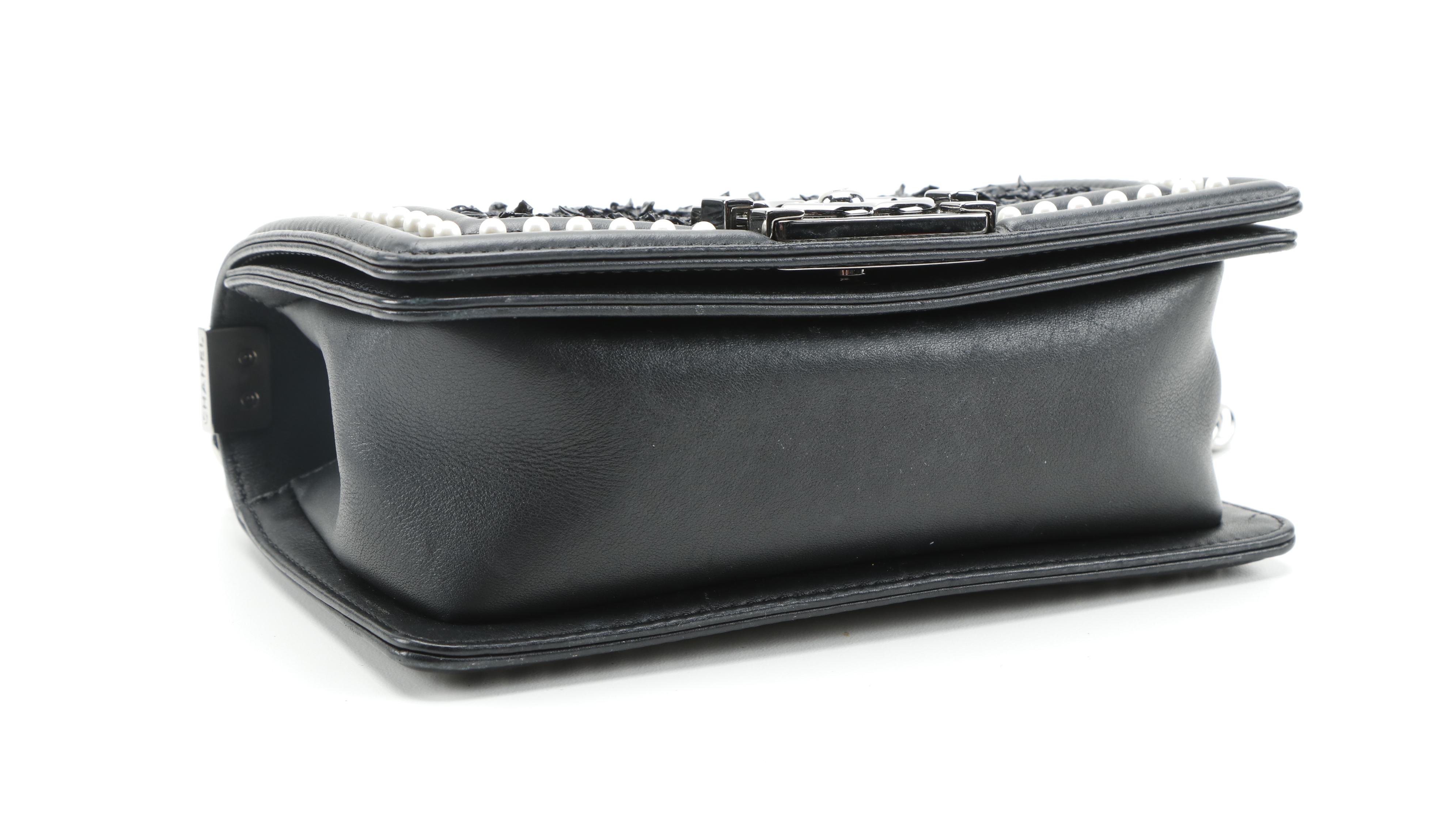 Chanel Small Boy Bag in Navy Tweed and Pearl Embellished Calfskin