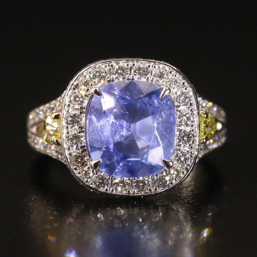 Charles Krypell 2.96 CT Ceylon Unheated Sapphire and 1.81 CTW Diamond Ring