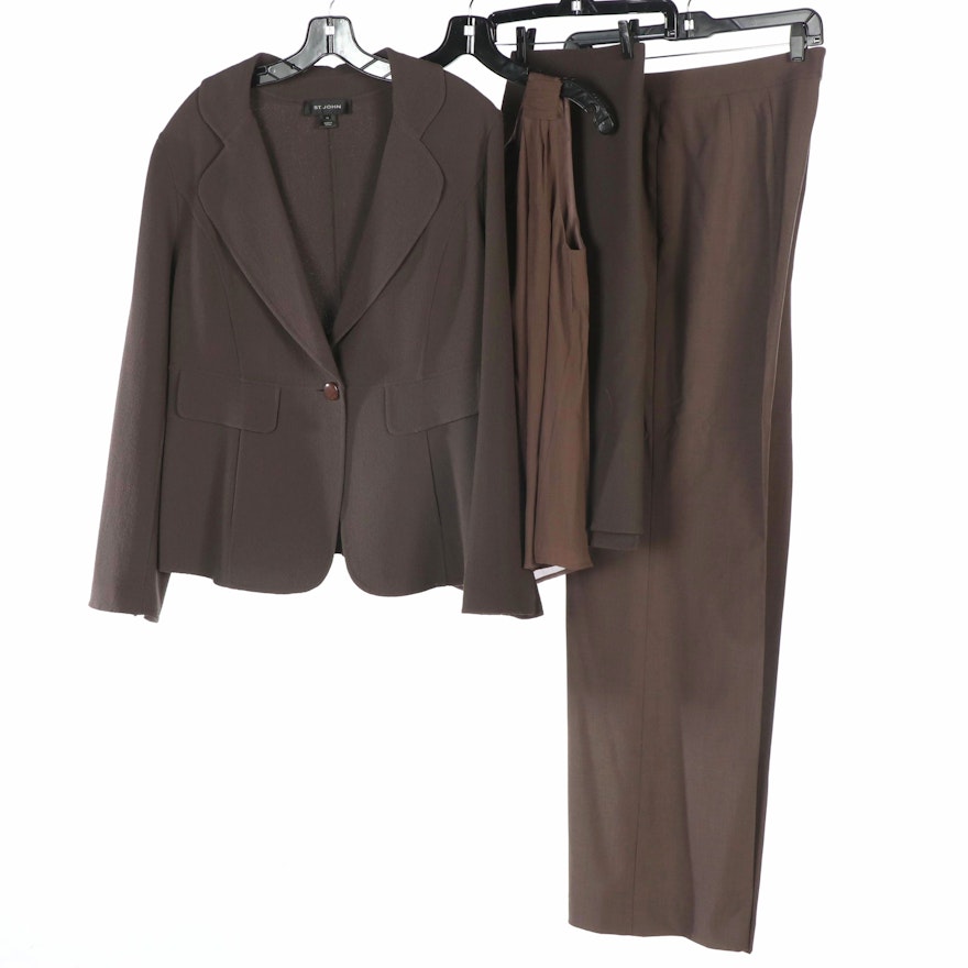 St. John Brown Wool Skirt Suit Set and Other Separates