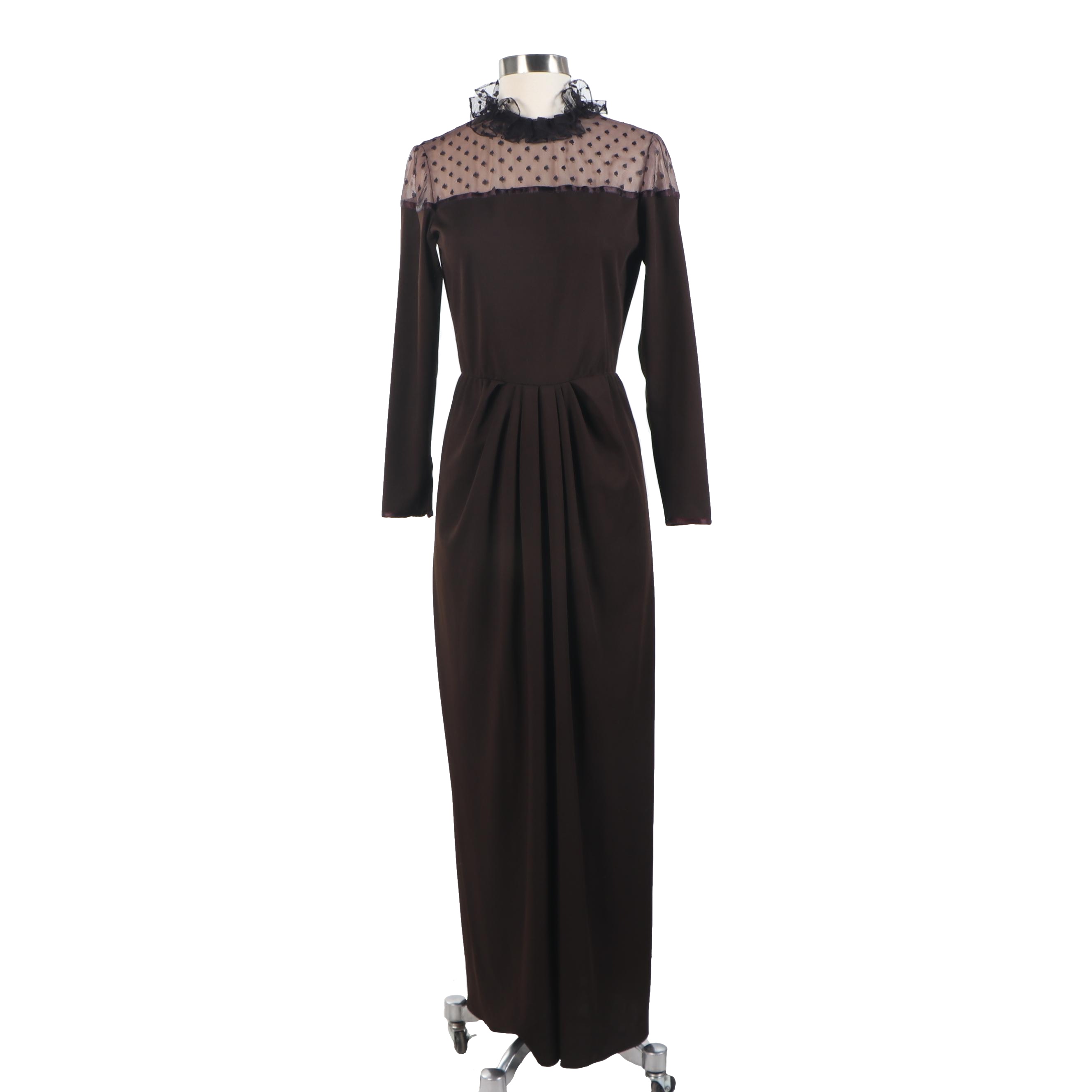 Joan Leslie by Kasper Swiss Dotted Yoke Maxi Dress, 1970s