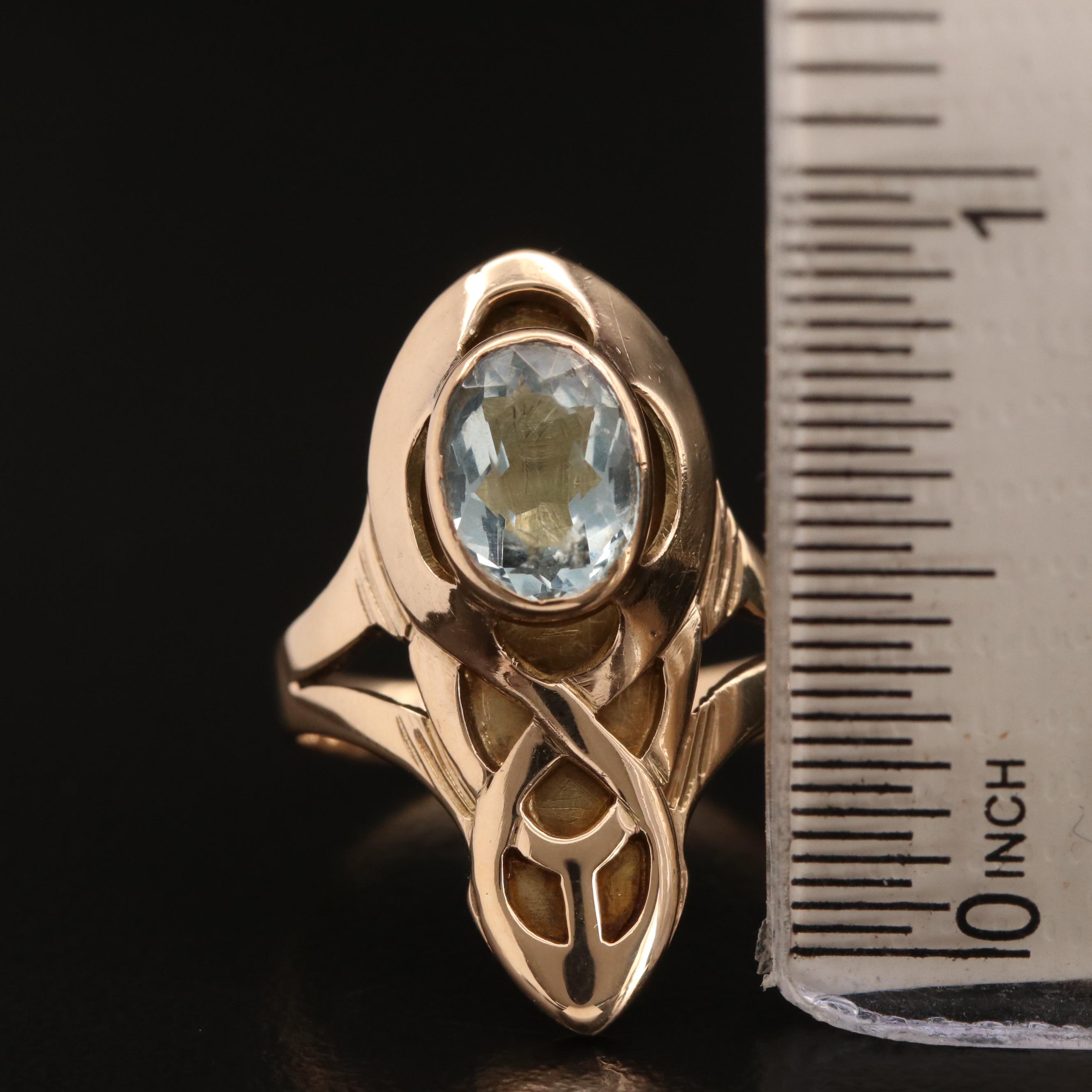 Vintage 10K Oval Faceted Aquamarine Ring