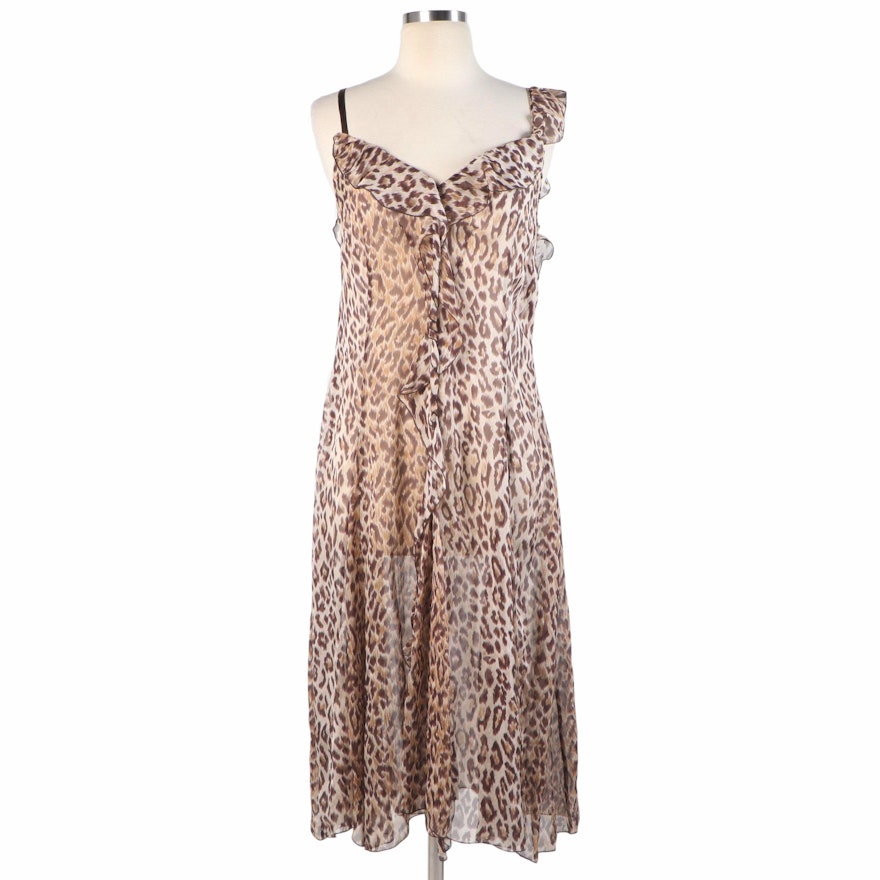 Dolce & Gabbana Cascade Ruffle Slip Dress in Leopard Print Silk