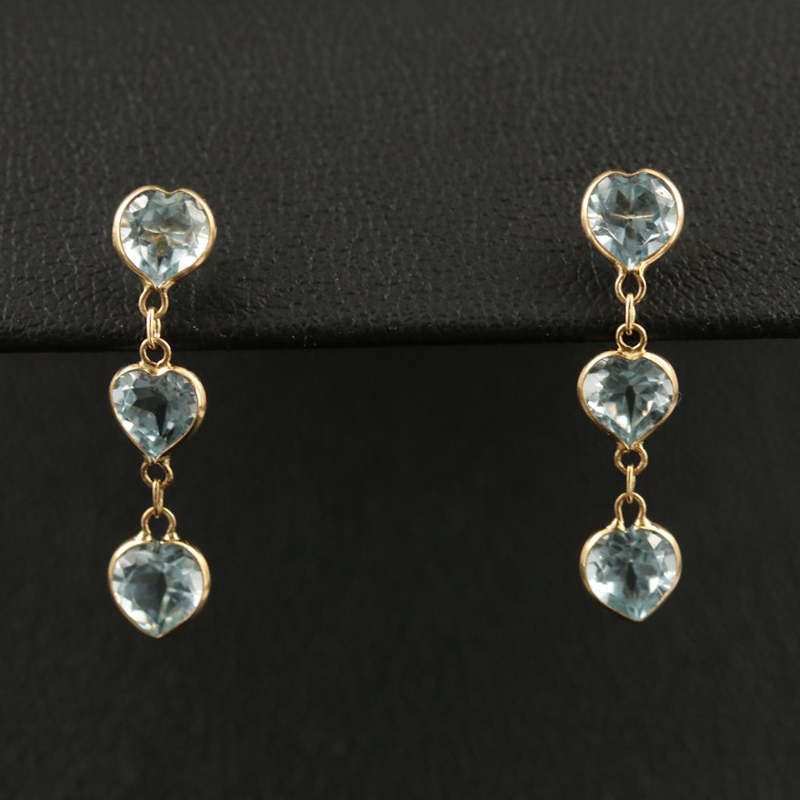 18K Heart Faceted Topaz Drop Earrings