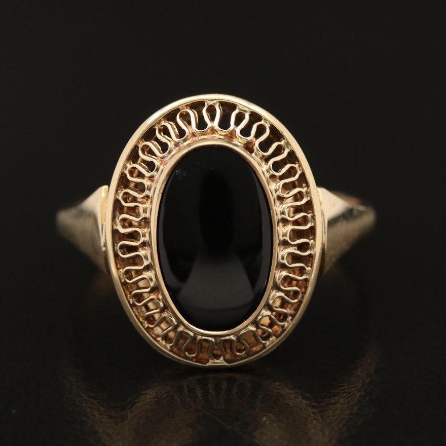 Vintage 14K Black Onyx Openwork Ring