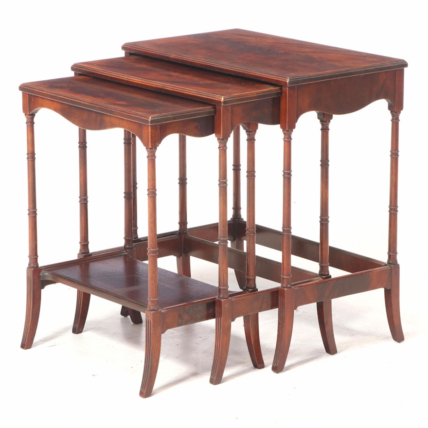 Johnson-Handley-Johnson Regency Style Flame Mahogany Nesting Tables