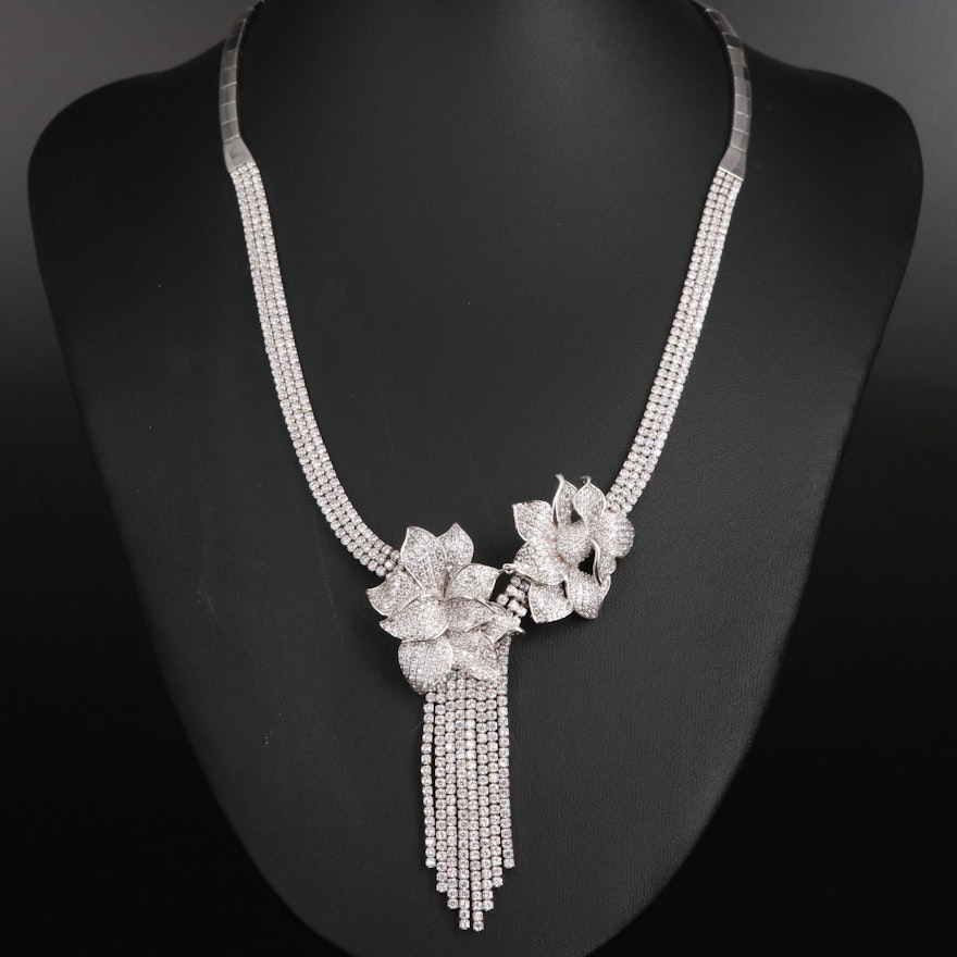 Sterling Silver Cubic Zirconia Floral Accented Necklace