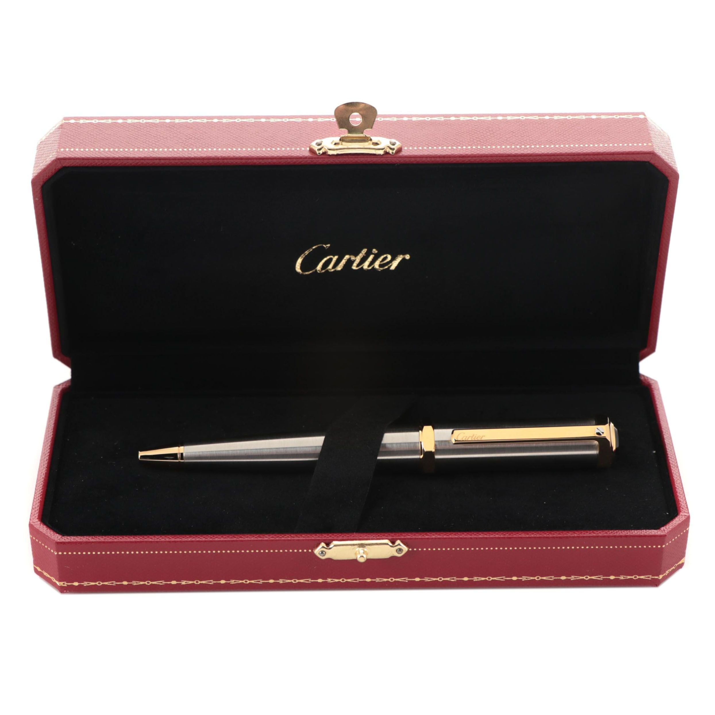 Cartier "Santos-Dumont" Brushed Metal Ballpoint Pen in Original Case
