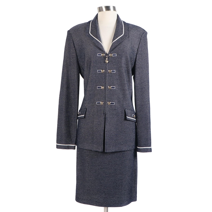 St. John Collection by Marie Gray Navy and White Zipper-Front Skirt Suit