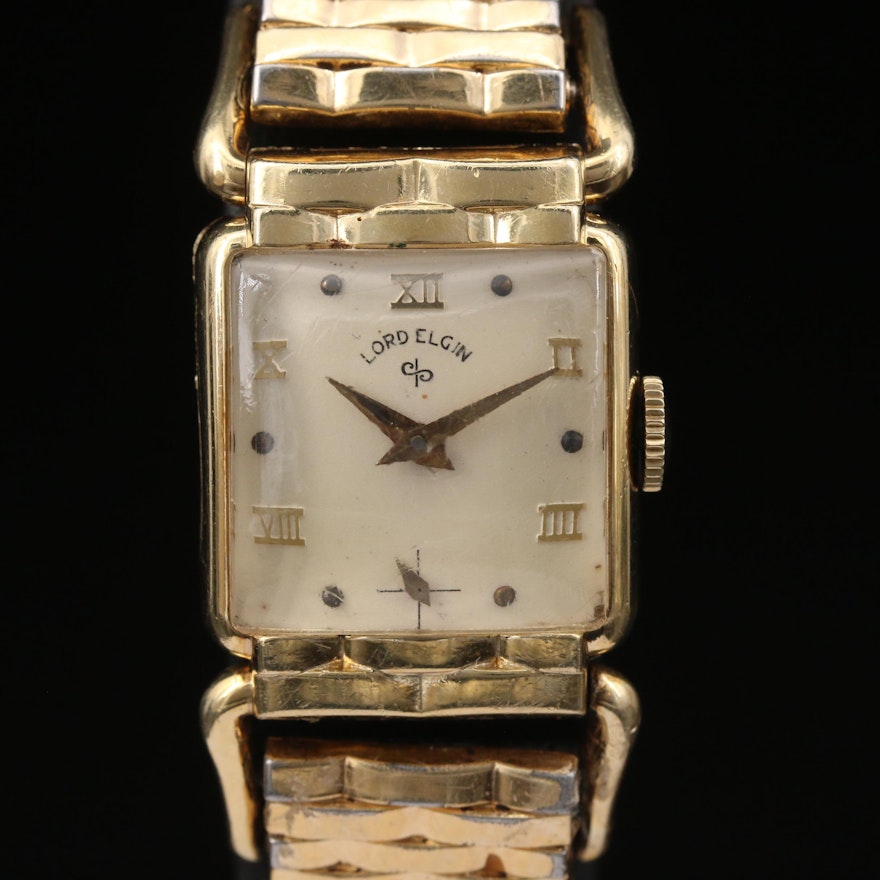 Lord Elgin Hinged Lugs 14K Gold Filled Stem Wind Wristwatch