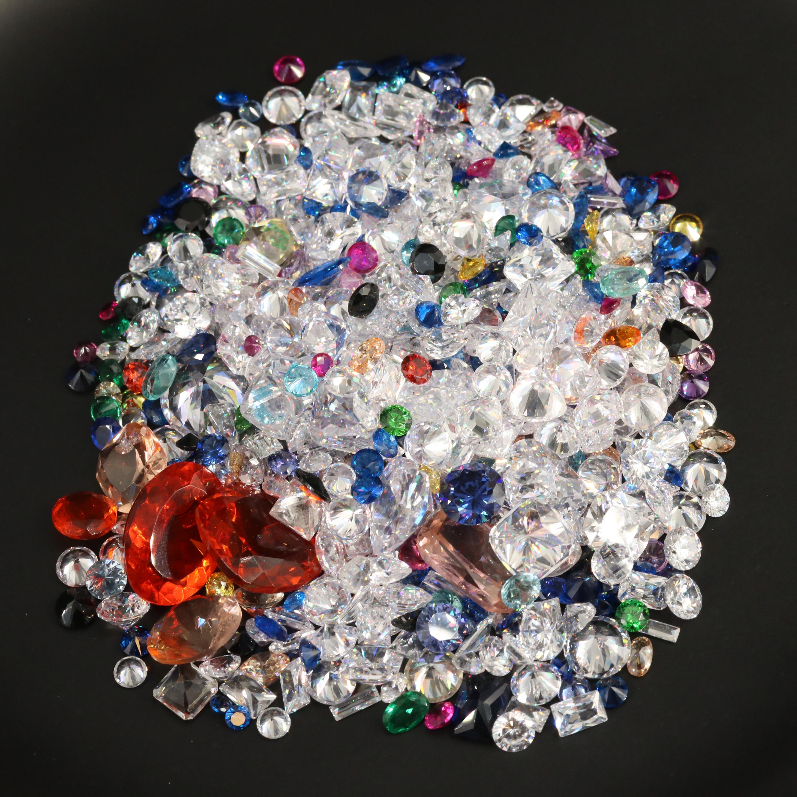 Loose Laboratory Grown Mixed Faceted Cubic Zirconias and Glass