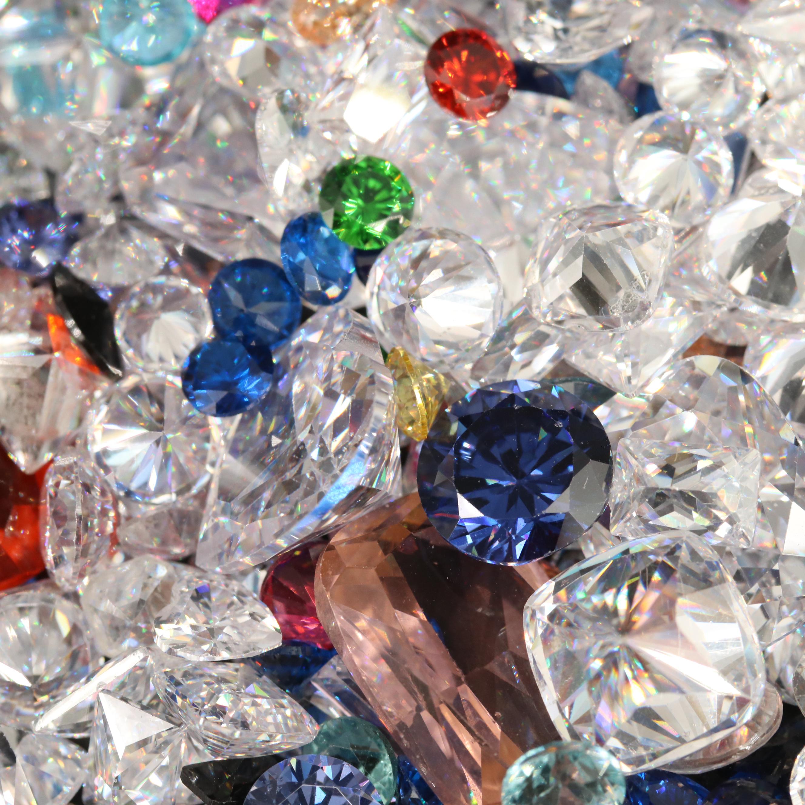 Loose Laboratory Grown Mixed Faceted Cubic Zirconias and Glass