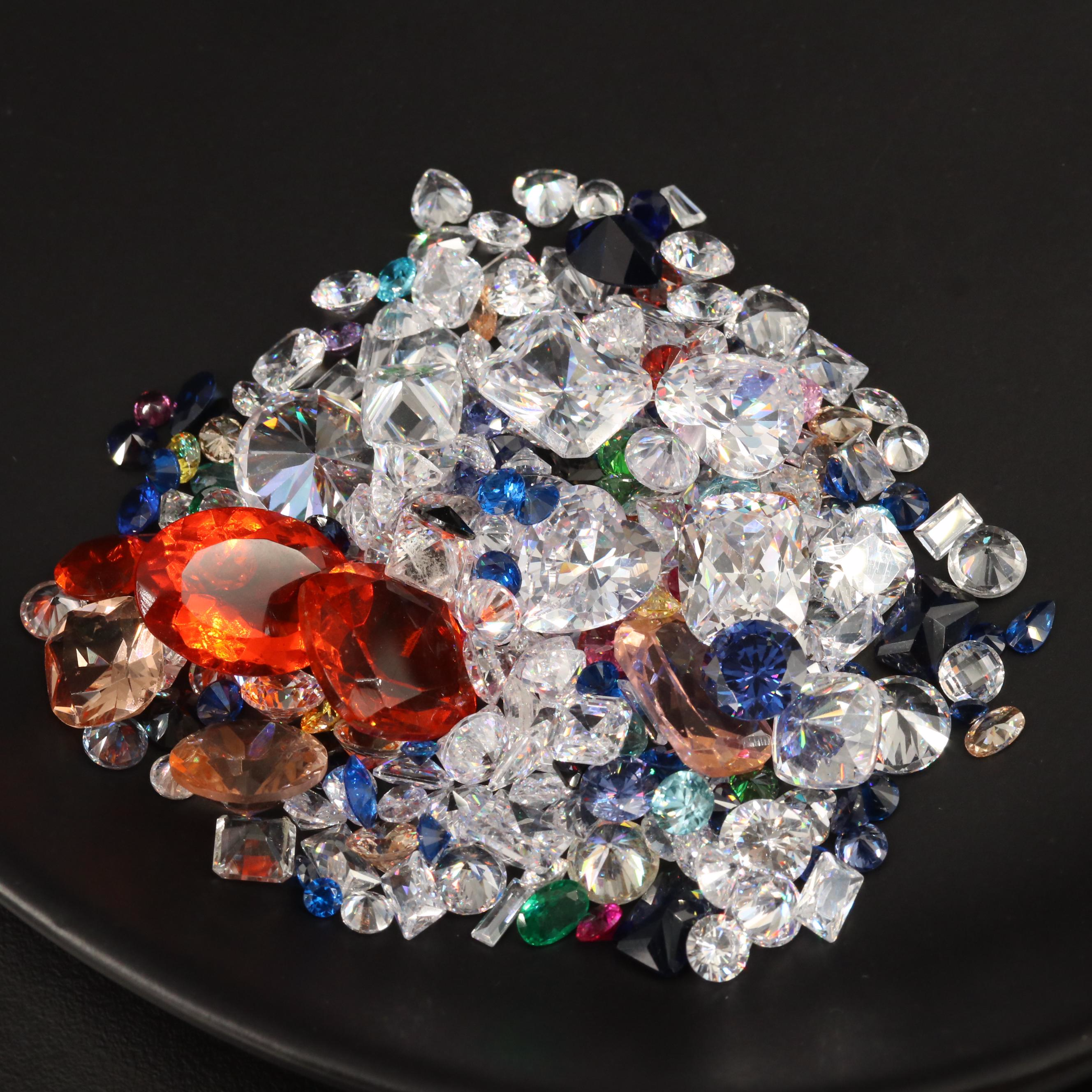 Loose Laboratory Grown Mixed Faceted Cubic Zirconias and Glass