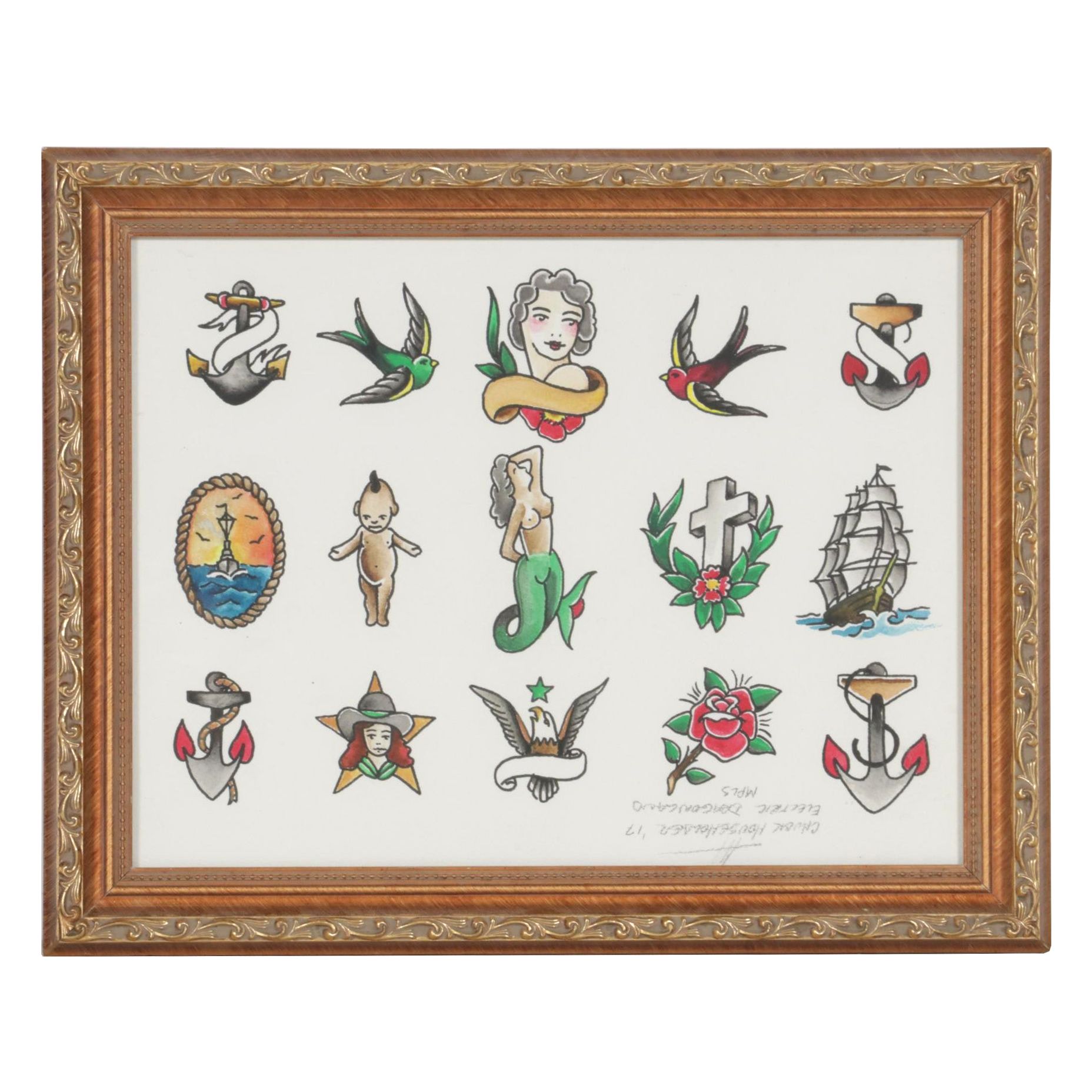 Chuck Householder Mixed Media Painting of Tattoo Design Compilation, 2017