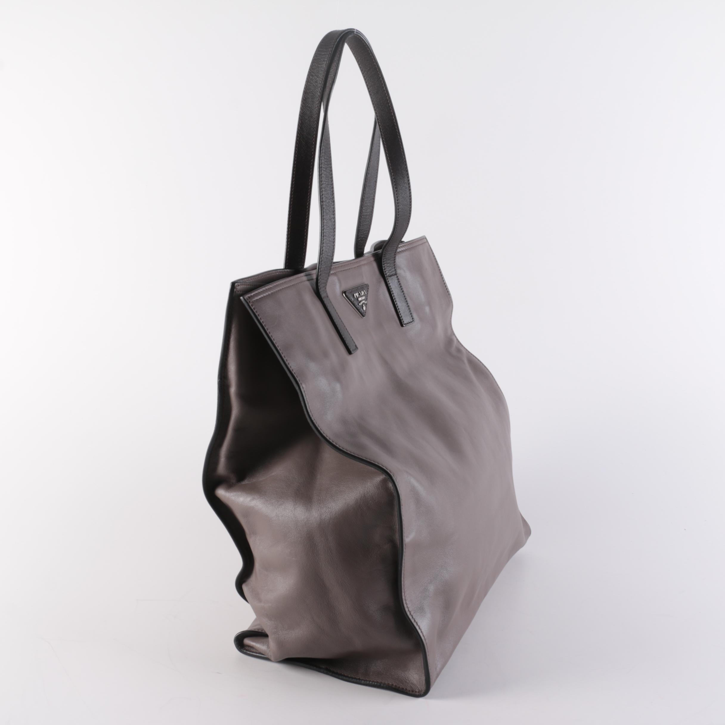 Prada Open Tote in Grey Calfskin Leather