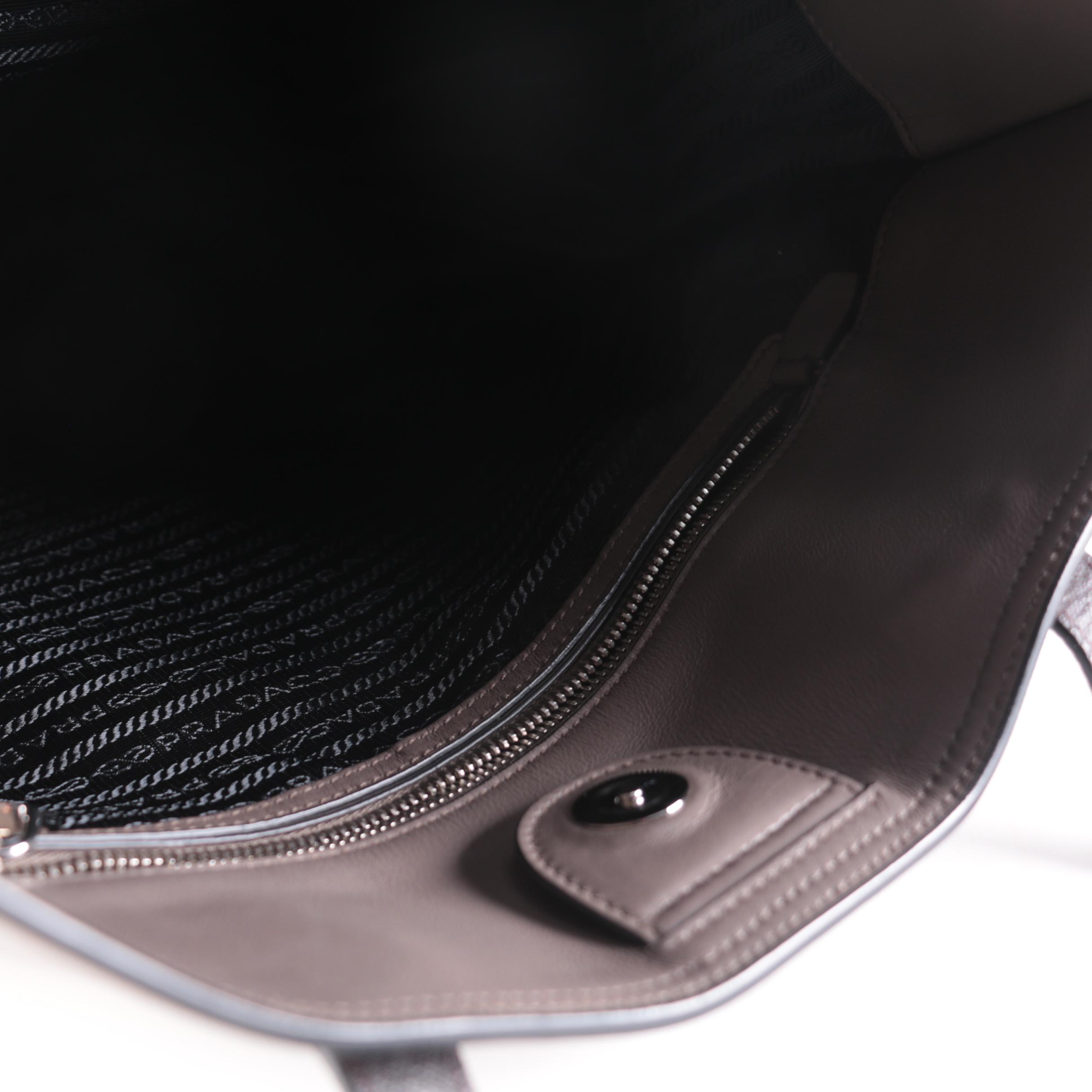 Prada Open Tote in Grey Calfskin Leather