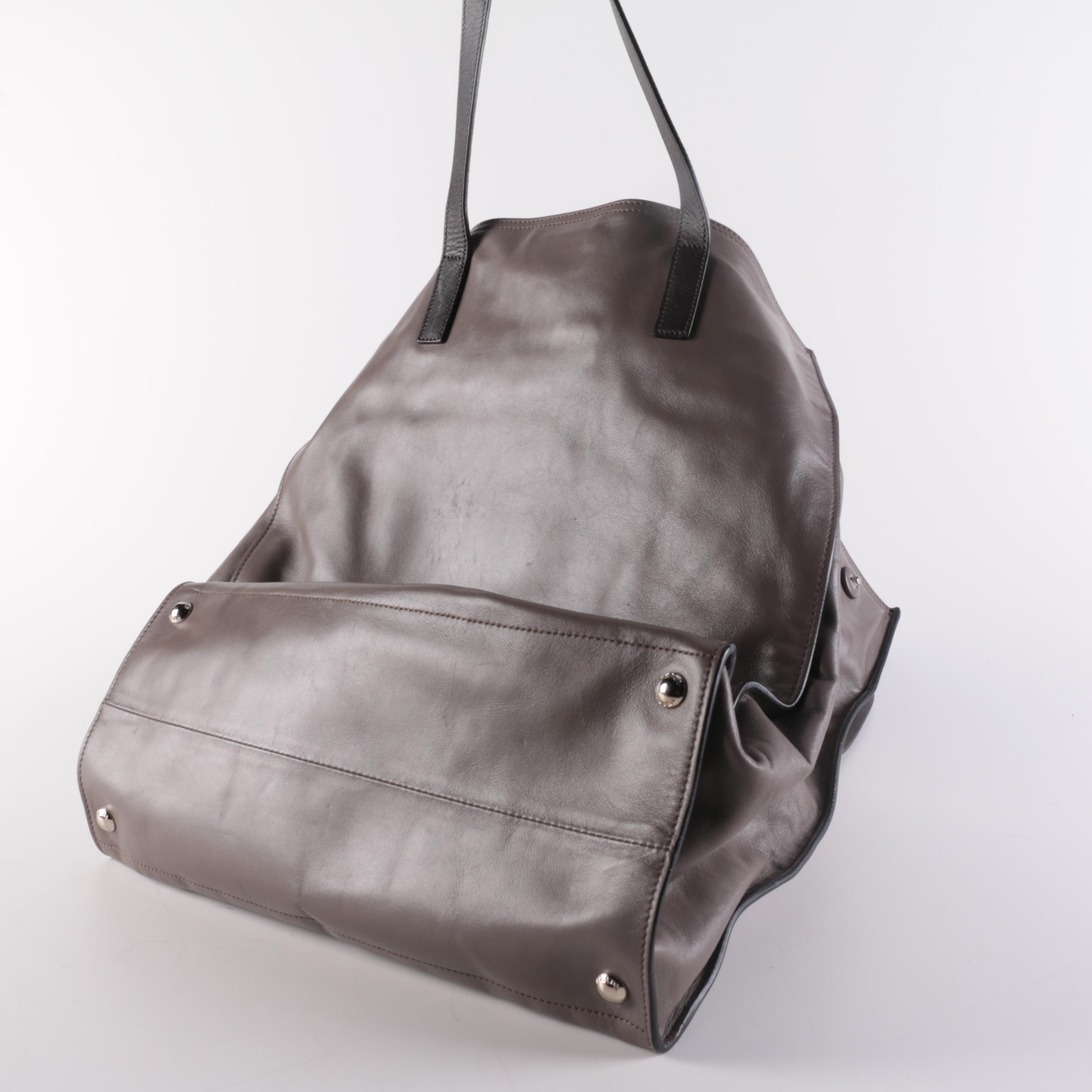 Prada Open Tote in Grey Calfskin Leather