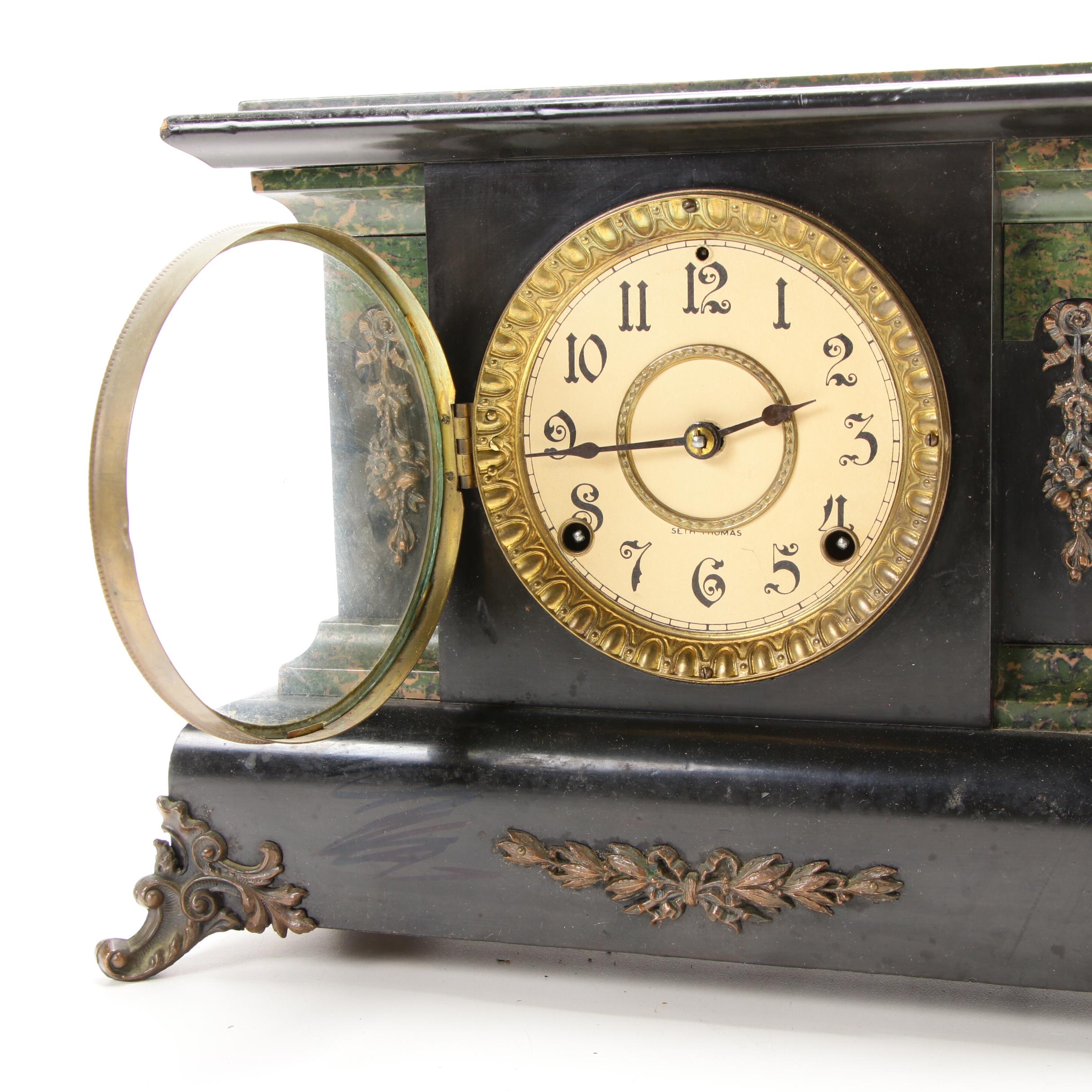 Seth Thomas Adamantine Wood Mantel Clock, Late 19th/ Early 20th Century
