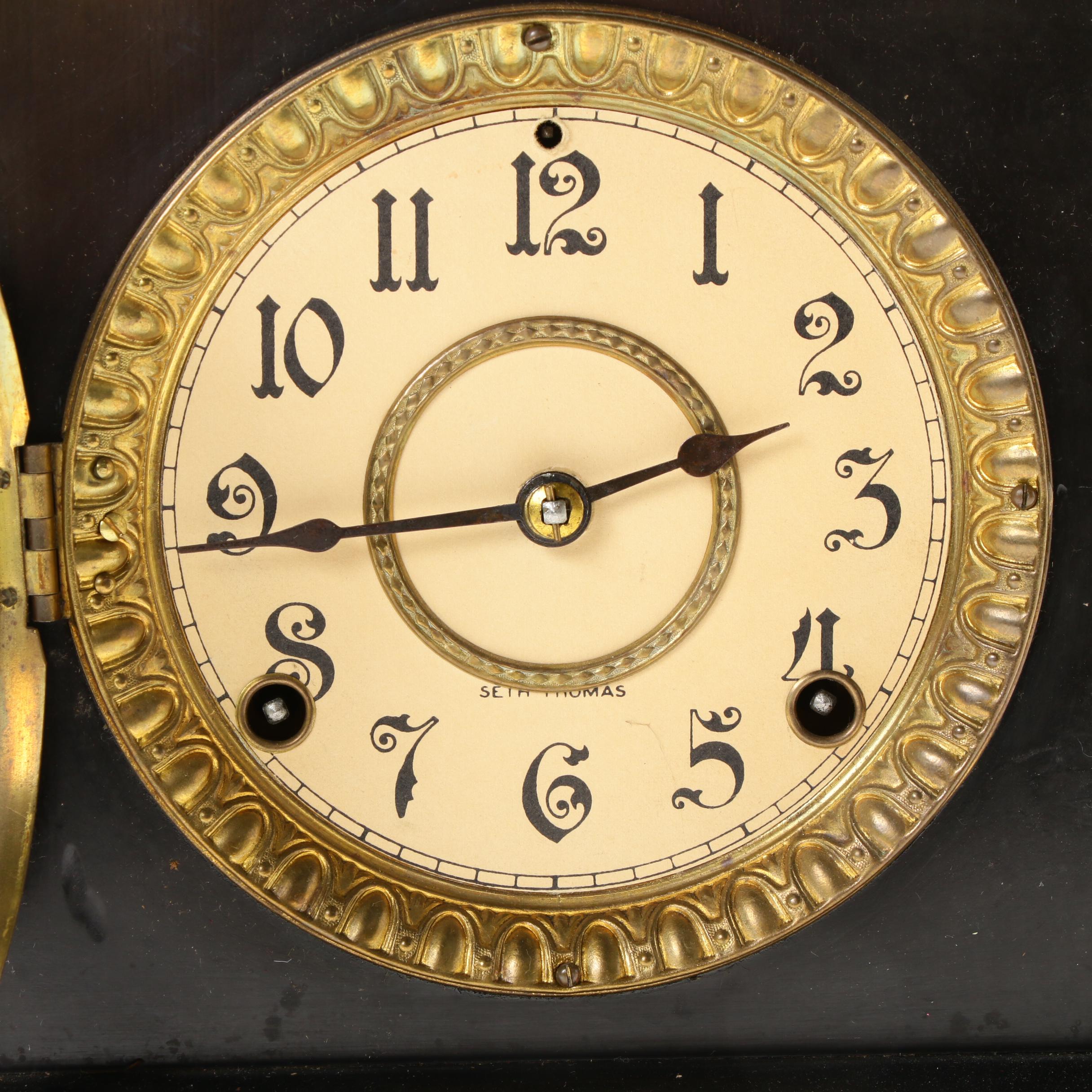 Seth Thomas Adamantine Wood Mantel Clock, Late 19th/ Early 20th Century