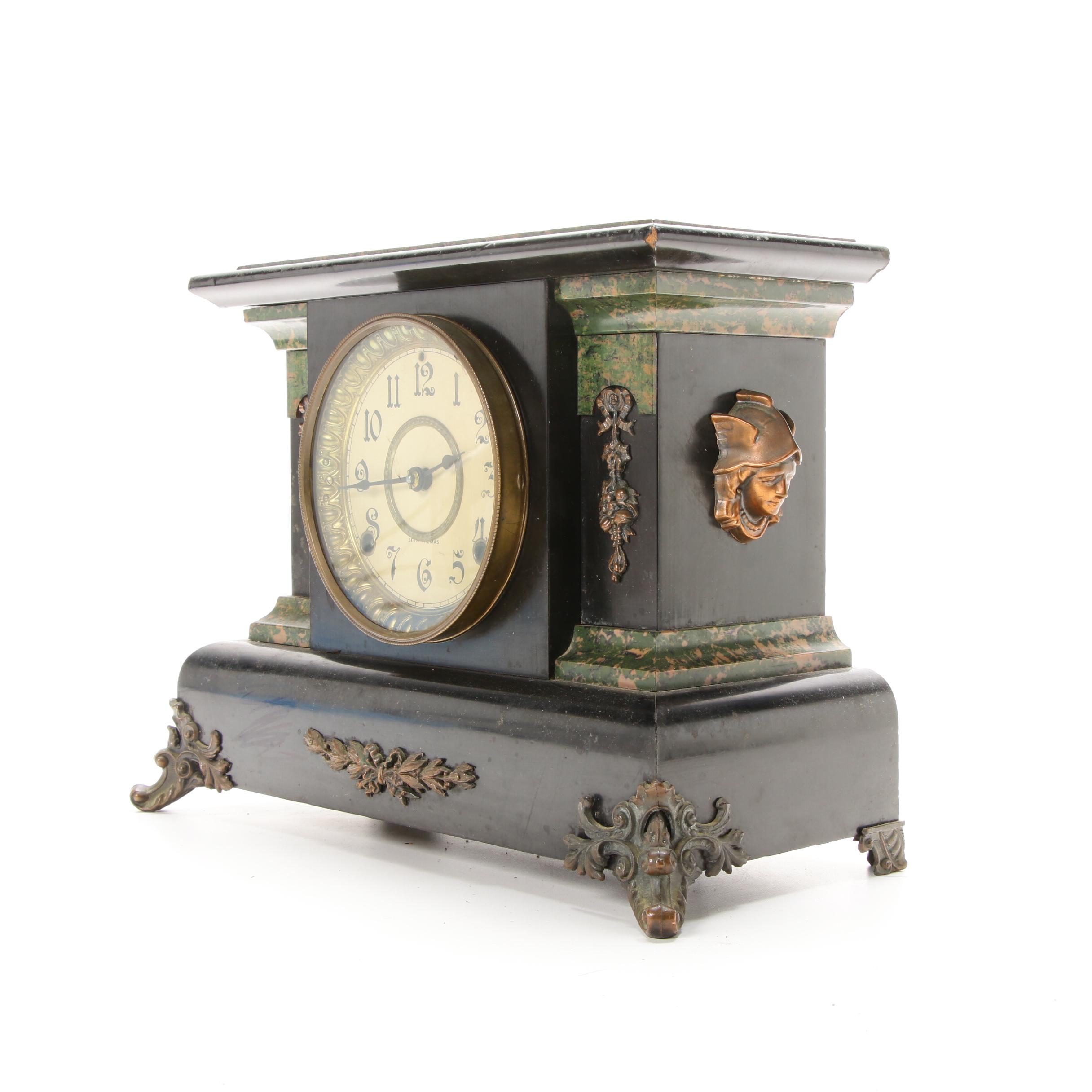 Seth Thomas Adamantine Wood Mantel Clock, Late 19th/ Early 20th Century