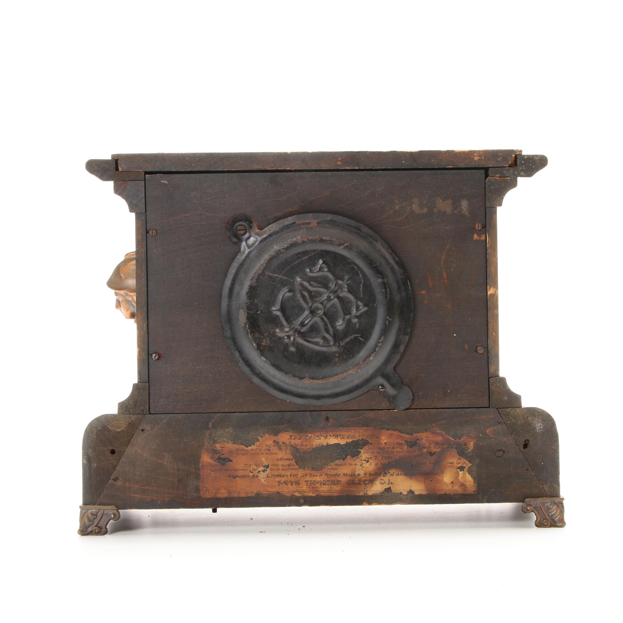 Seth Thomas Adamantine Wood Mantel Clock, Late 19th/ Early 20th Century