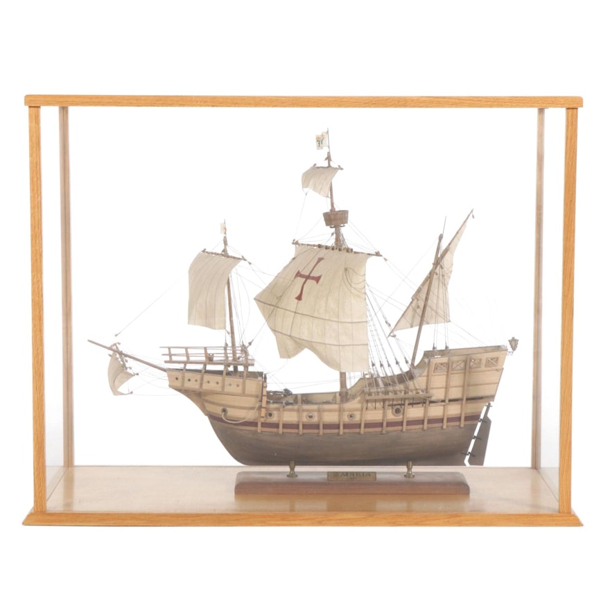 Mantua "Santa Maria 1492" Ship Model in Custom Made Glass Display Case