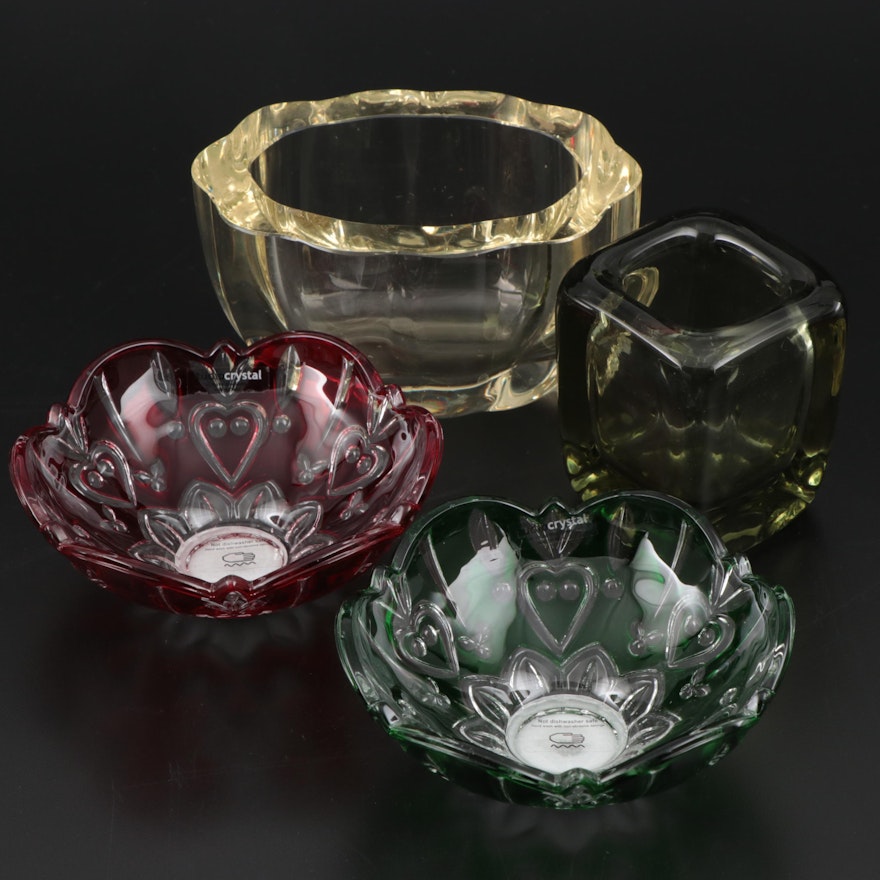 Studio Crystal "Queen Elizabeth" Glass Bowls with Kosta Boda Votive Holder