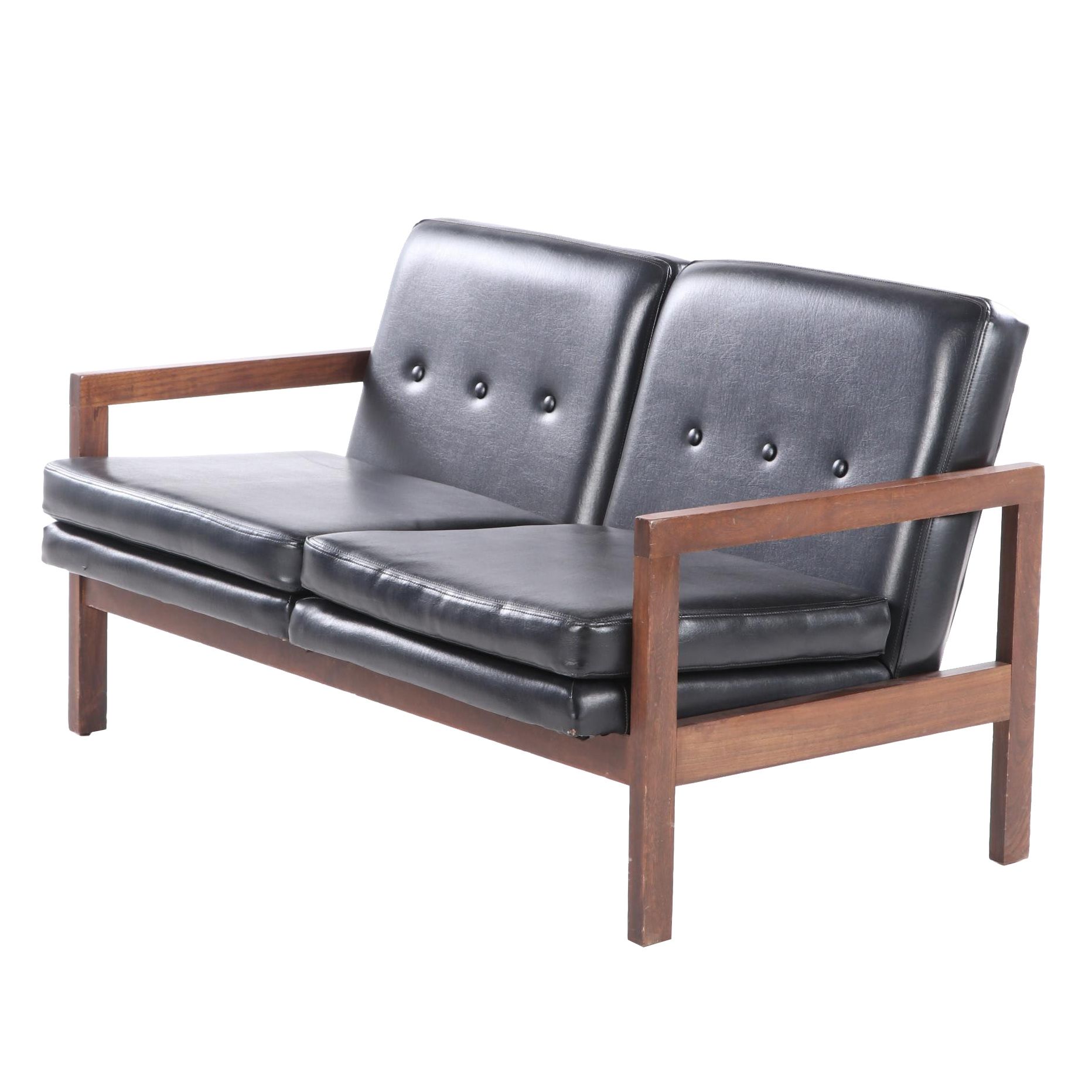 Murphy-Miller Inc. Mid Century Modern Walnut-Stained and Black Vinyl Loveseat
