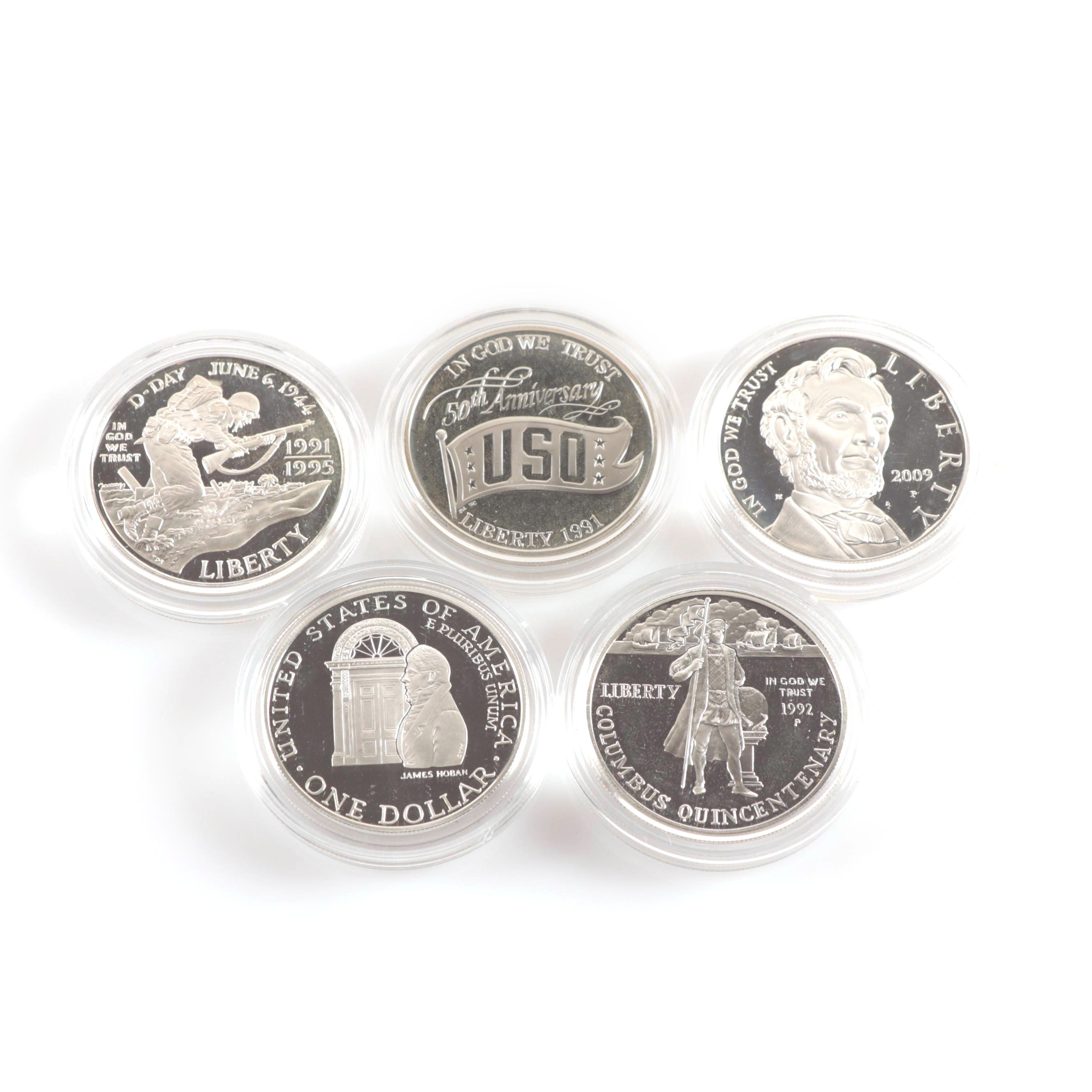 Five Modern Proof Commemorative Silver Dollars