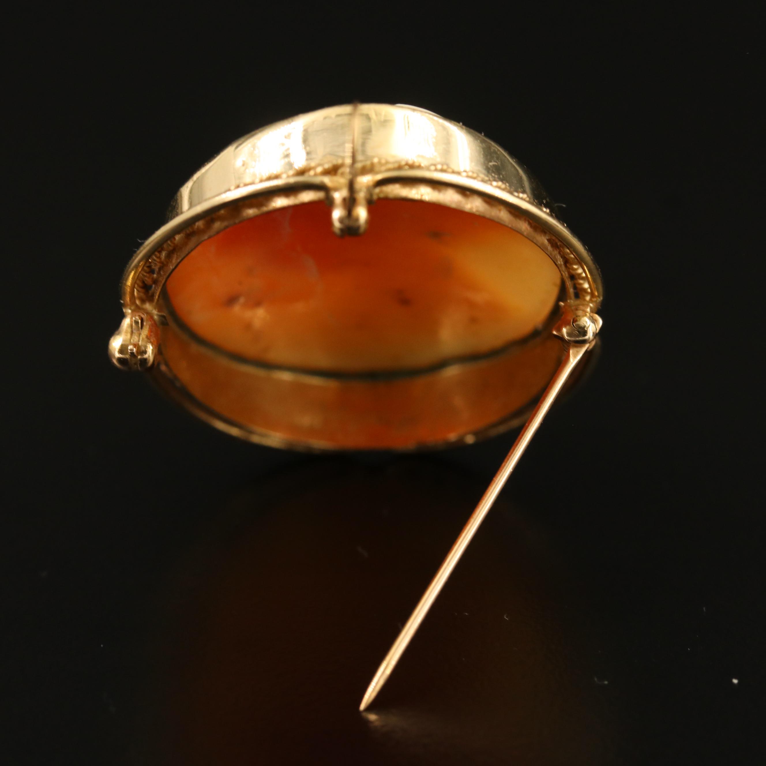 14K Carved Helmet Shell Cameo Converter Brooch