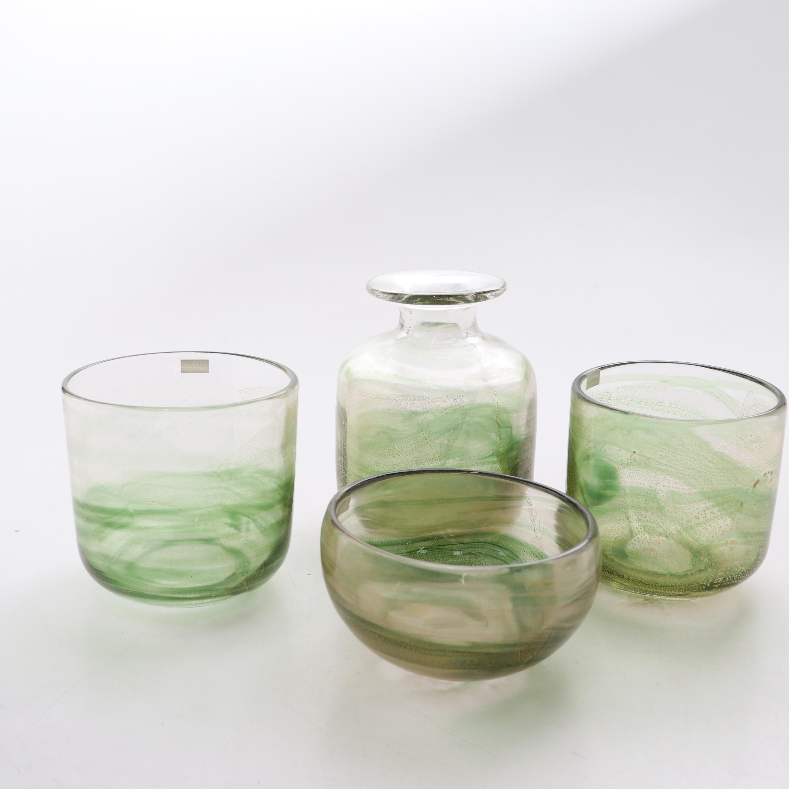 Gozo "Verdi" Art Glass Vases and Bowl