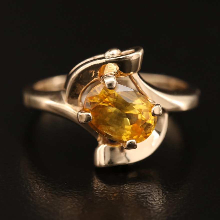 14K 1.90 CT Yellow Sapphire Bypass Solitaire Ring