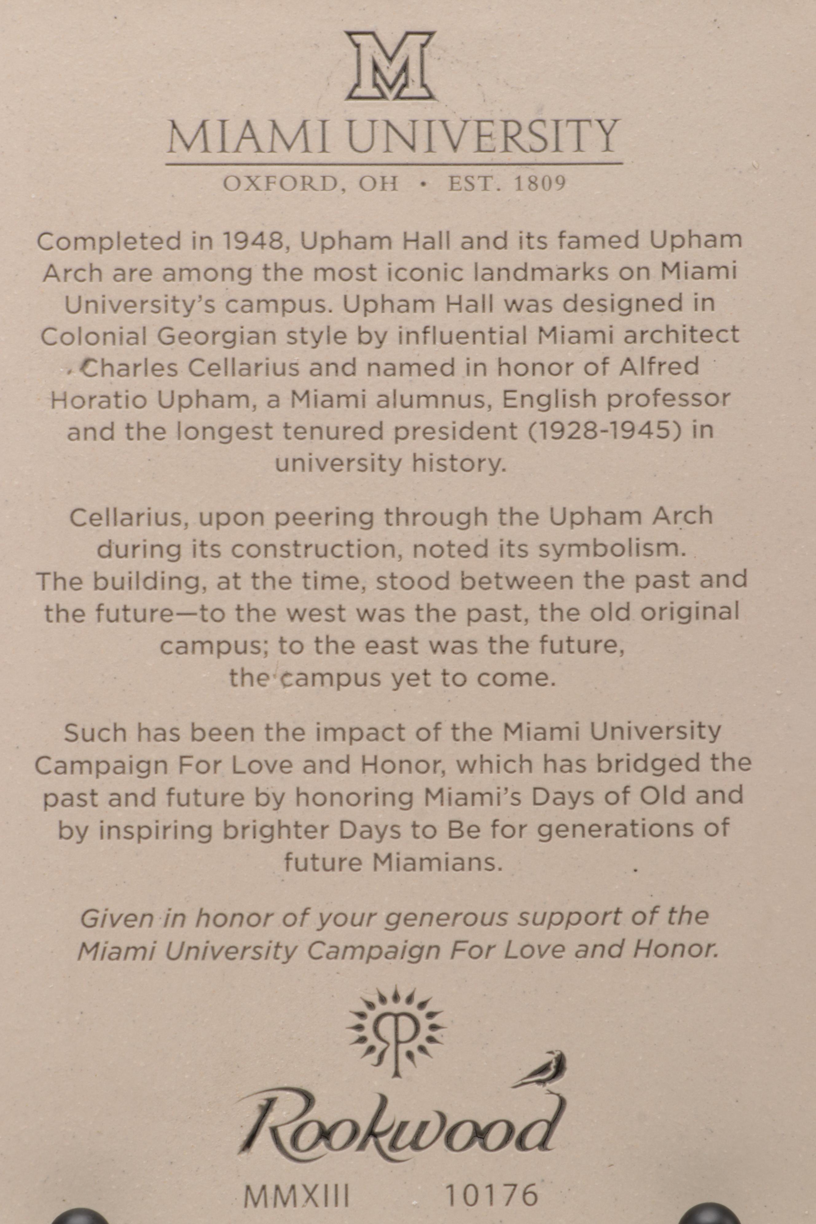 Rookwood Pottery Miami University Tile of Upham Hall