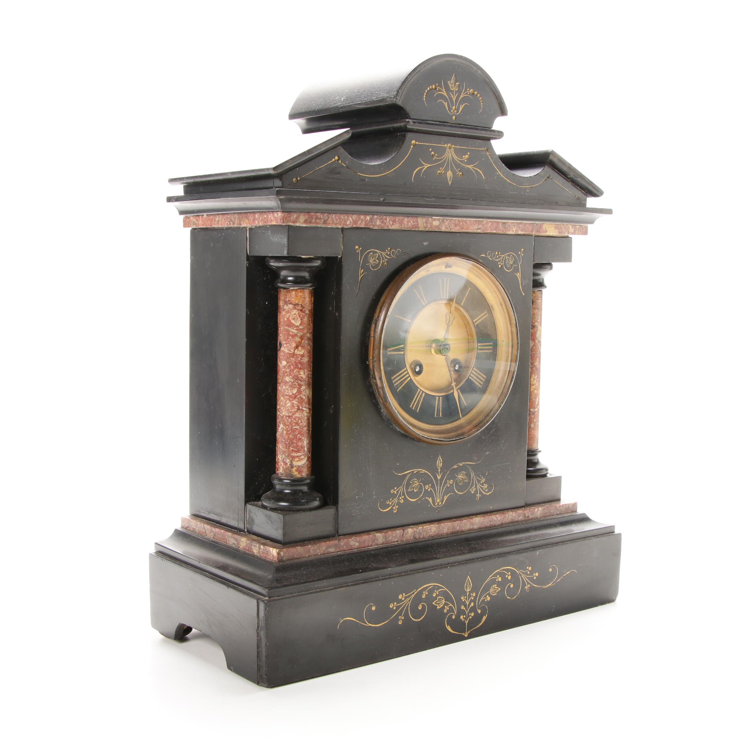 Fritz Marti French Slate and Marble Mantel Clock, Late 19th/Early 20th Century