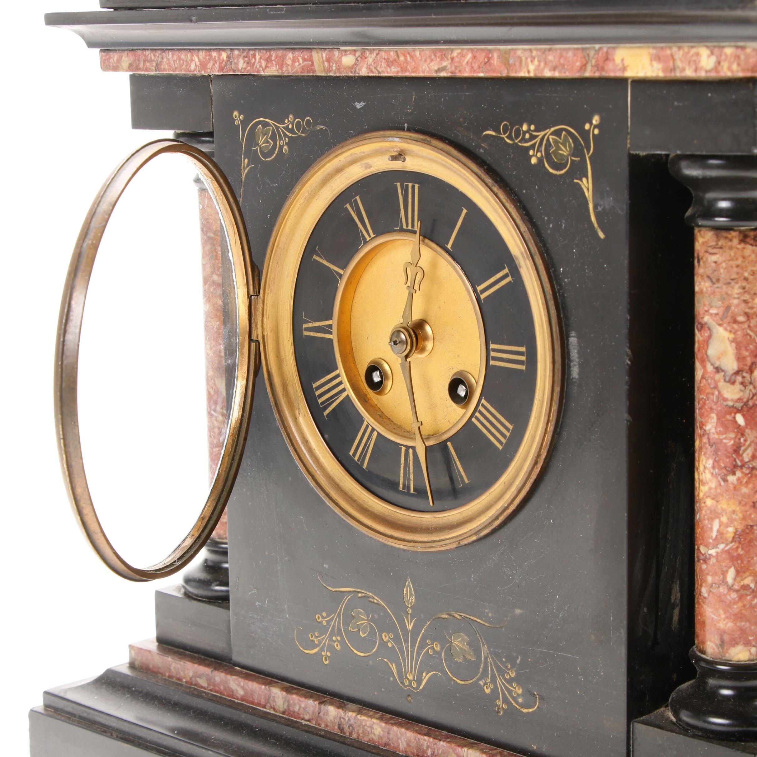 Fritz Marti French Slate and Marble Mantel Clock, Late 19th/Early 20th Century