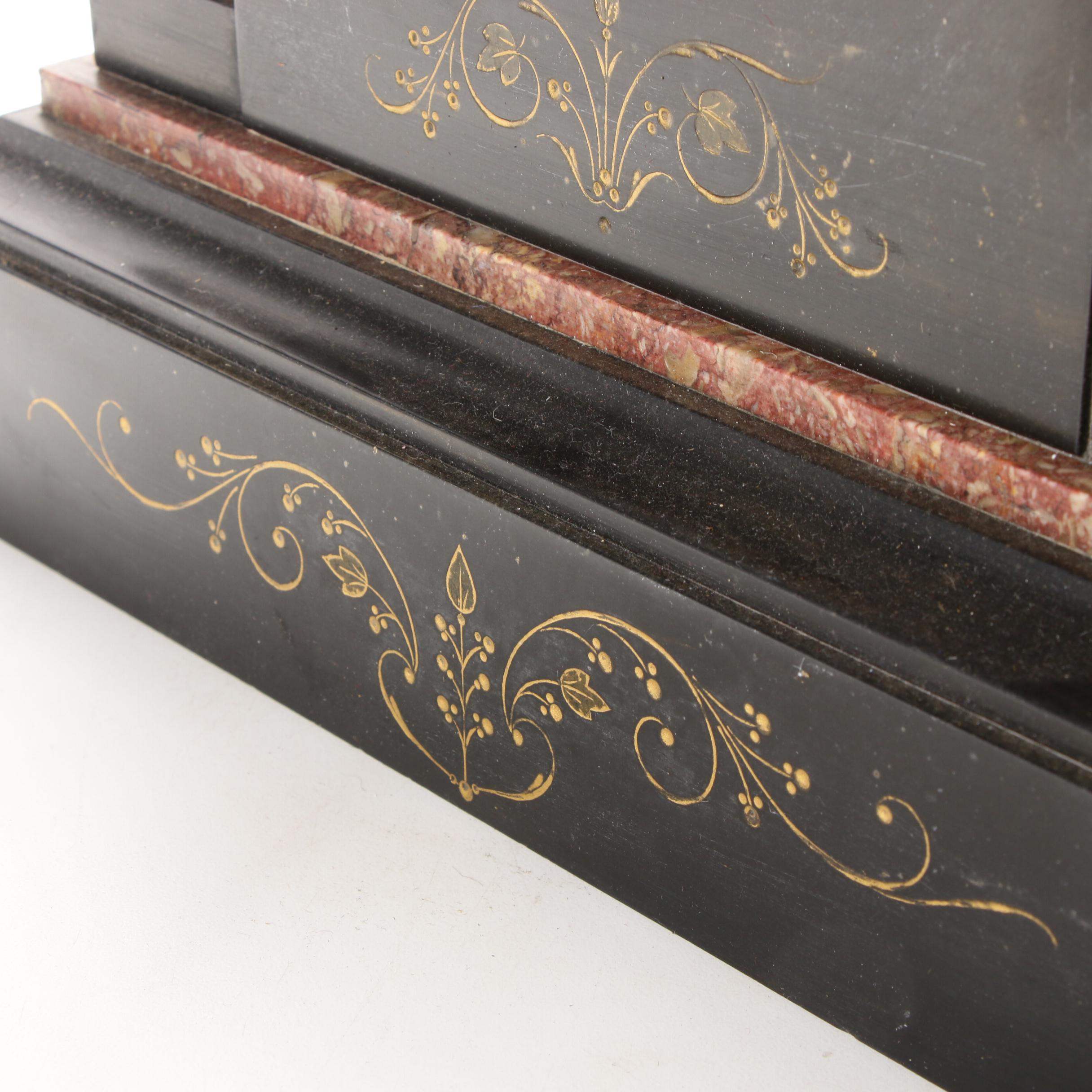 Fritz Marti French Slate and Marble Mantel Clock, Late 19th/Early 20th Century