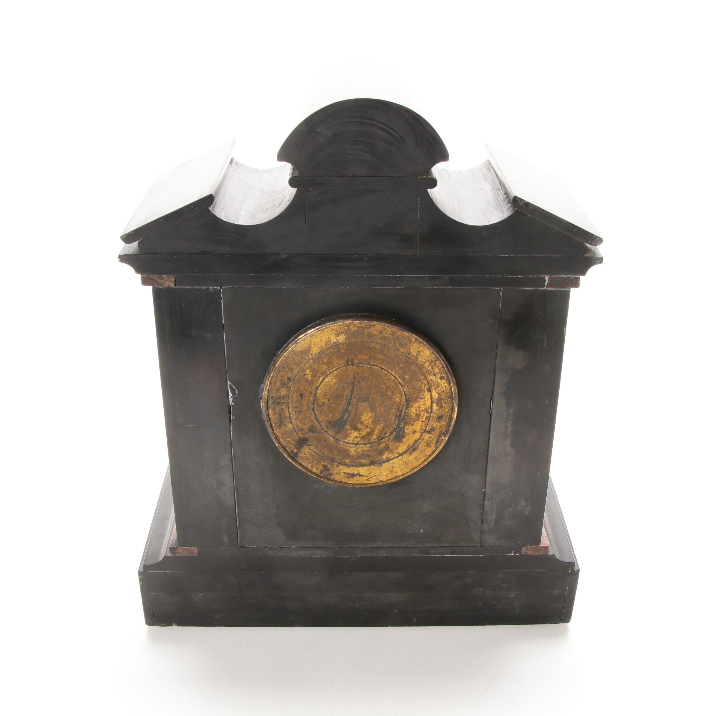 Fritz Marti French Slate and Marble Mantel Clock, Late 19th/Early 20th Century