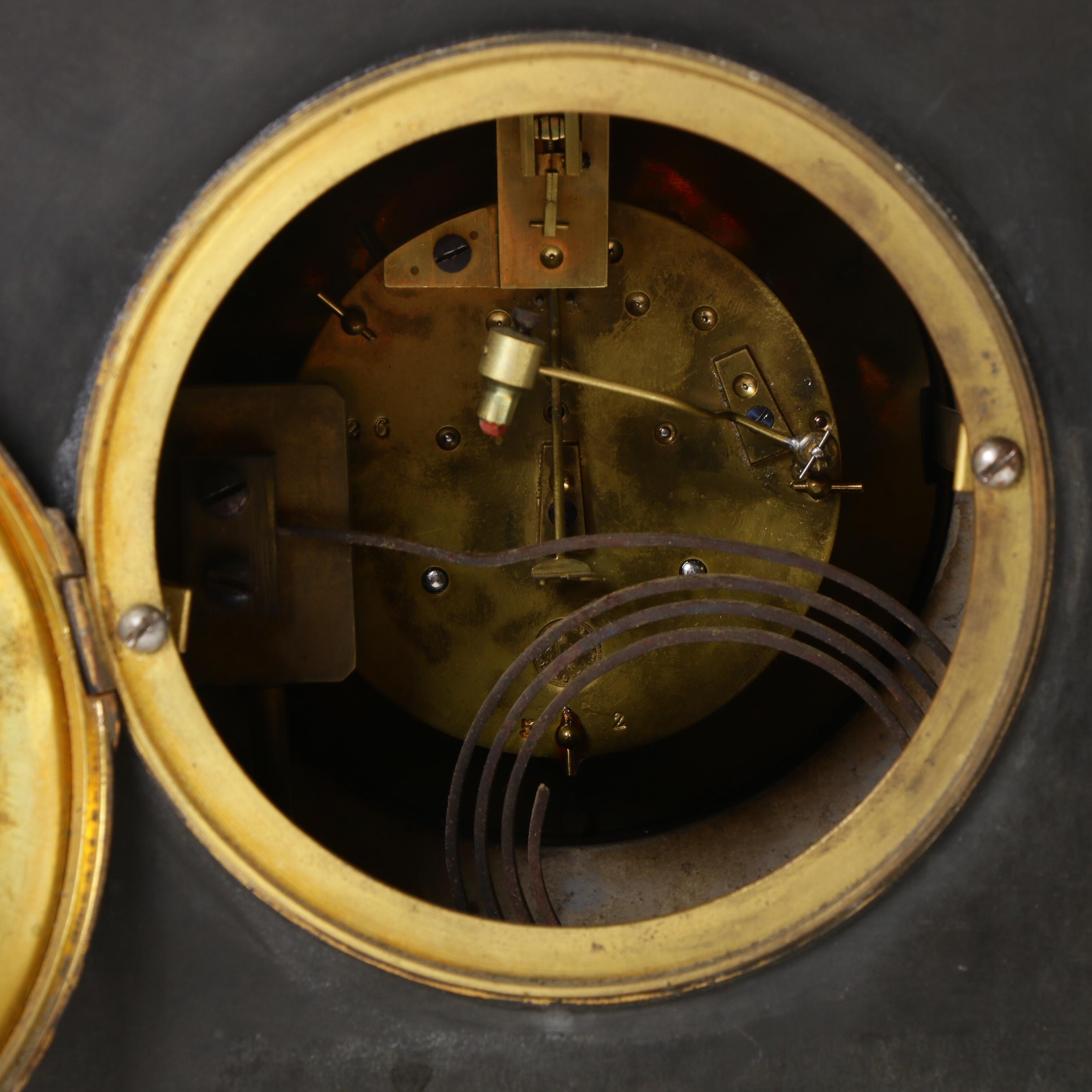 Fritz Marti French Slate and Marble Mantel Clock, Late 19th/Early 20th Century