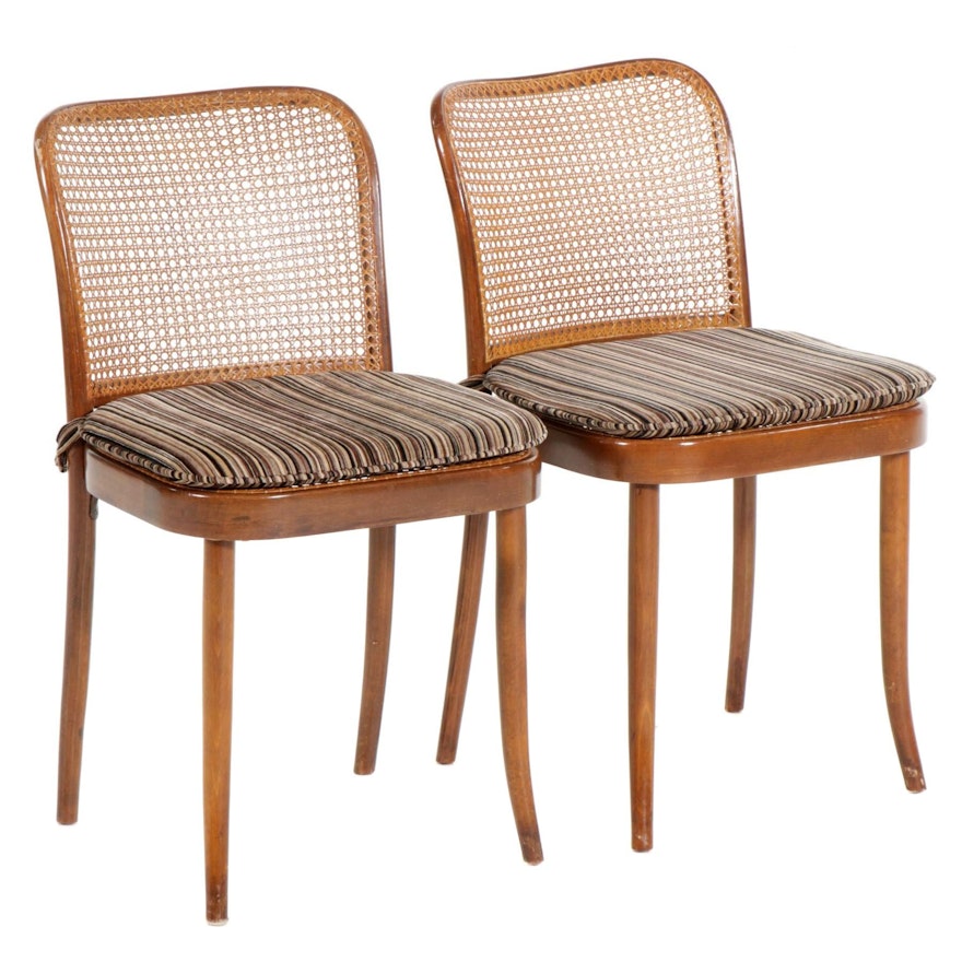 Stendig Mid Century Caned Side Chairs with Velveteen Upholstered Cushions