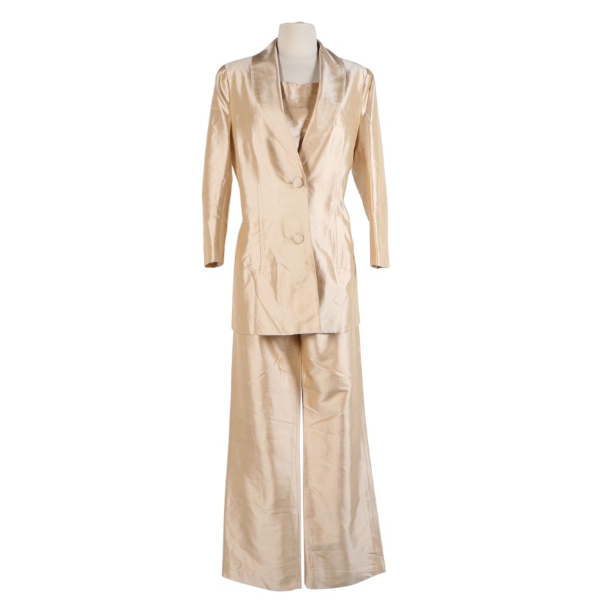 Neiman Marcus Exclusive Silk Shantung Champagne Gold Pantsuit