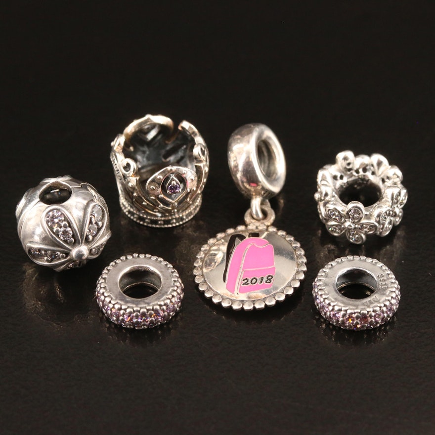 Pandora Sterling Silver Cubic Zirconia Charms Featuring Disney Crown Charm