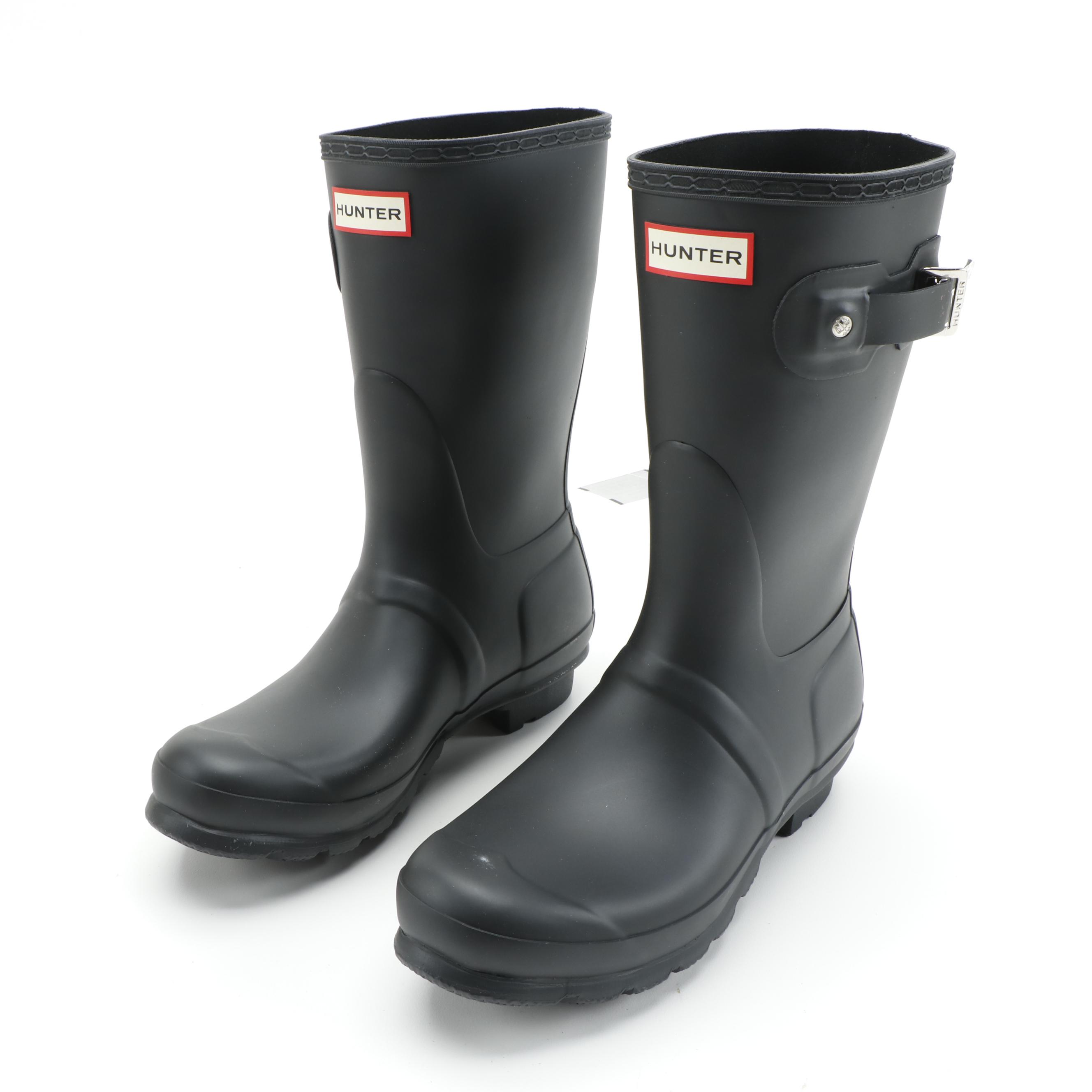 Hunter Matte Black Original Short Rain Boots with Box, Size 8