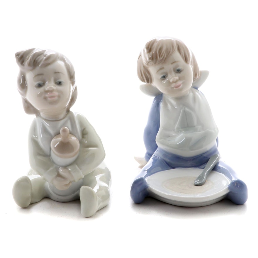 Nao by Lladró  "Bedtime Snack" and "I'm Full" Porcelain Figurines