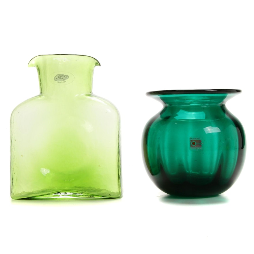 Blenko Green Glass Vases, Late 20th Century