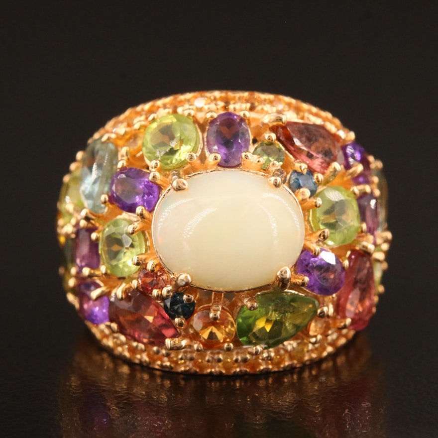 Sterling Domed Cluster Ring with Opal, Peridot, Citrine and Aquamarine