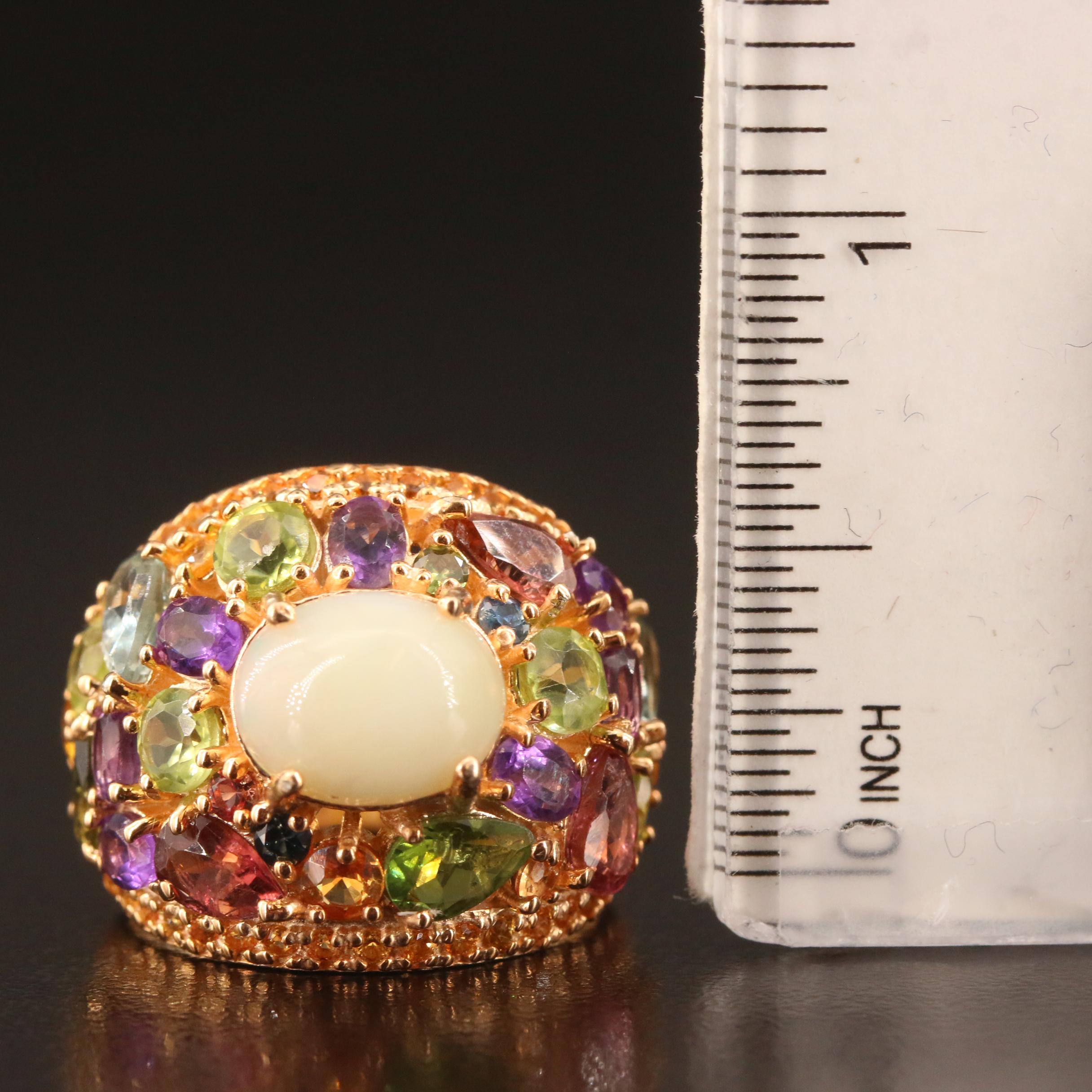 Sterling Domed Cluster Ring with Opal, Peridot, Citrine and Aquamarine