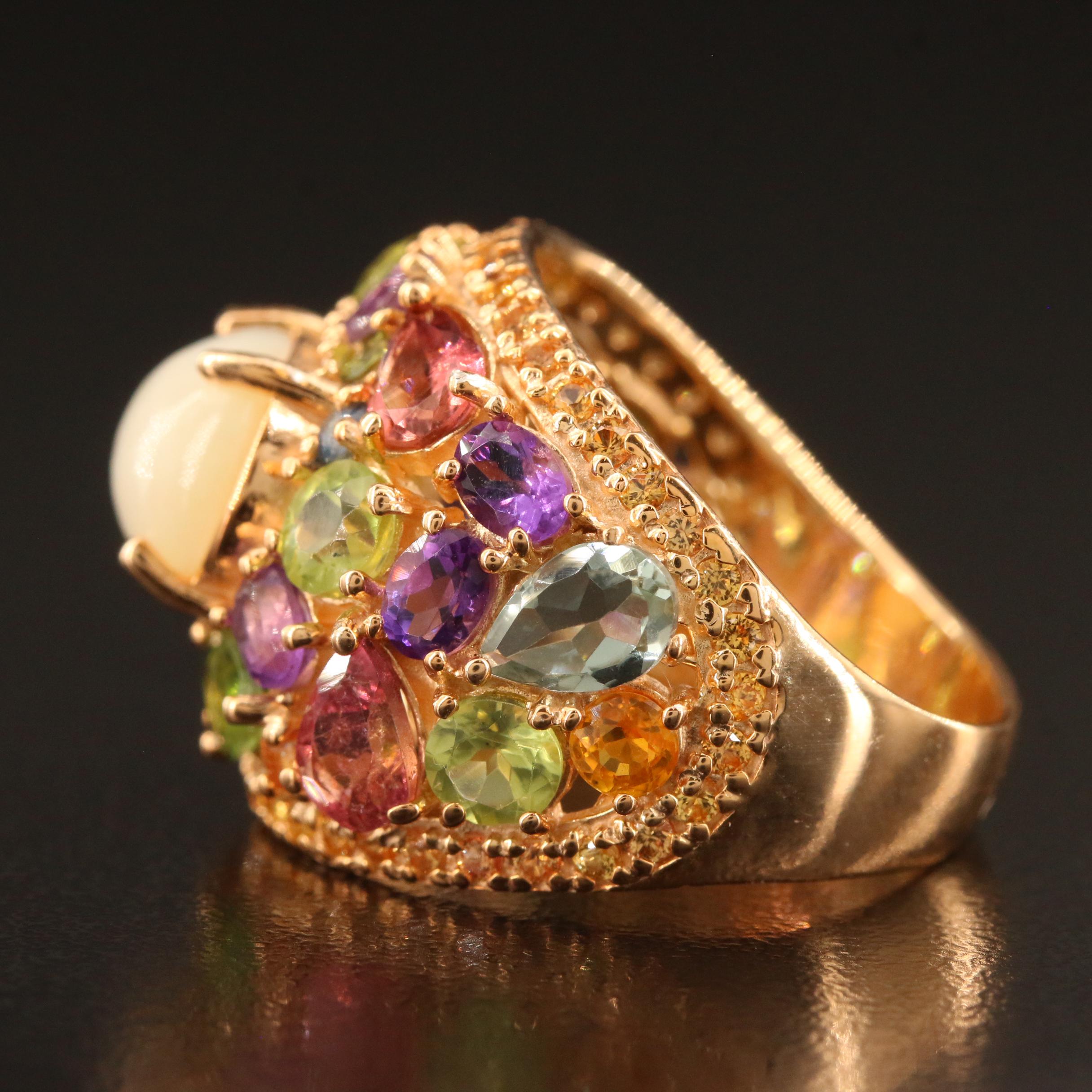 Sterling Domed Cluster Ring with Opal, Peridot, Citrine and Aquamarine